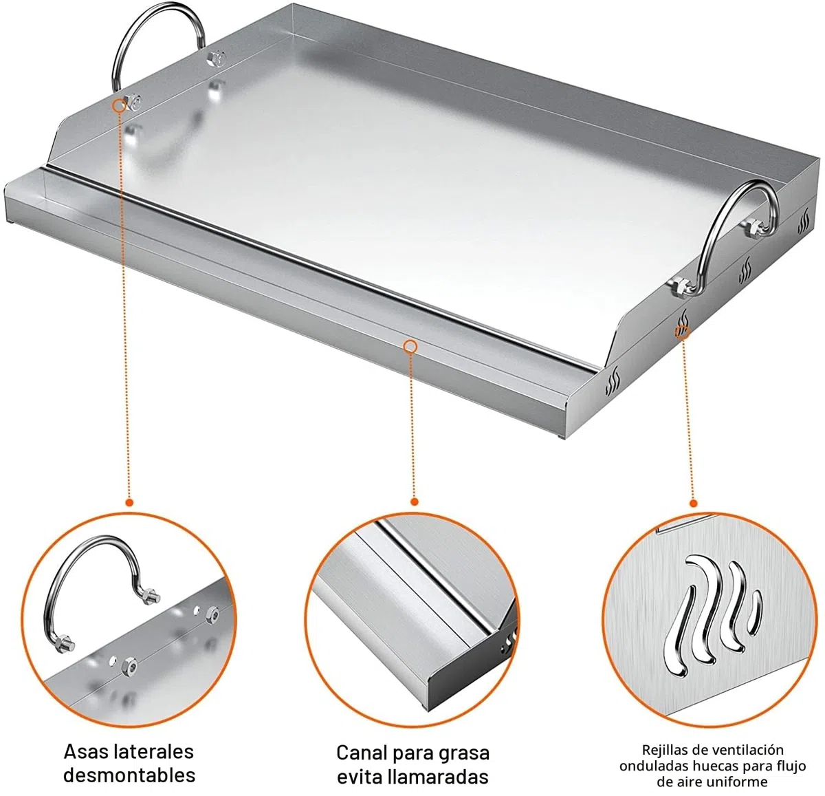 onlyfire - Plancha Rectangular de Acero Inoxidable para la mayoría de Parrillas de Gas y Parrillas de carbón (62.8x40.6x7cm)