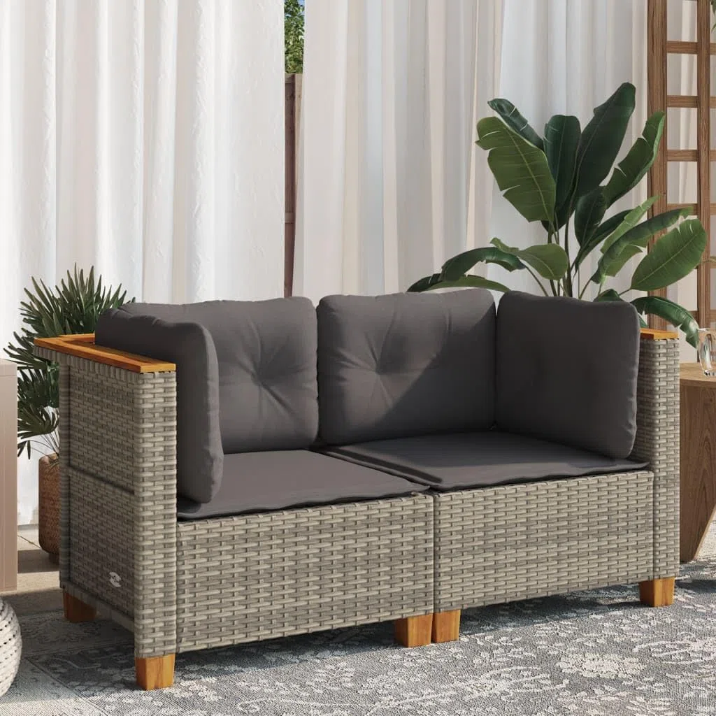 vidaXL Sofás de Esquina jardín con Cojines 2 uds ratán sintético Gris, sofá rinconera de jardín, sofá de jardín de Esquina, Asientos esquineros de jardín