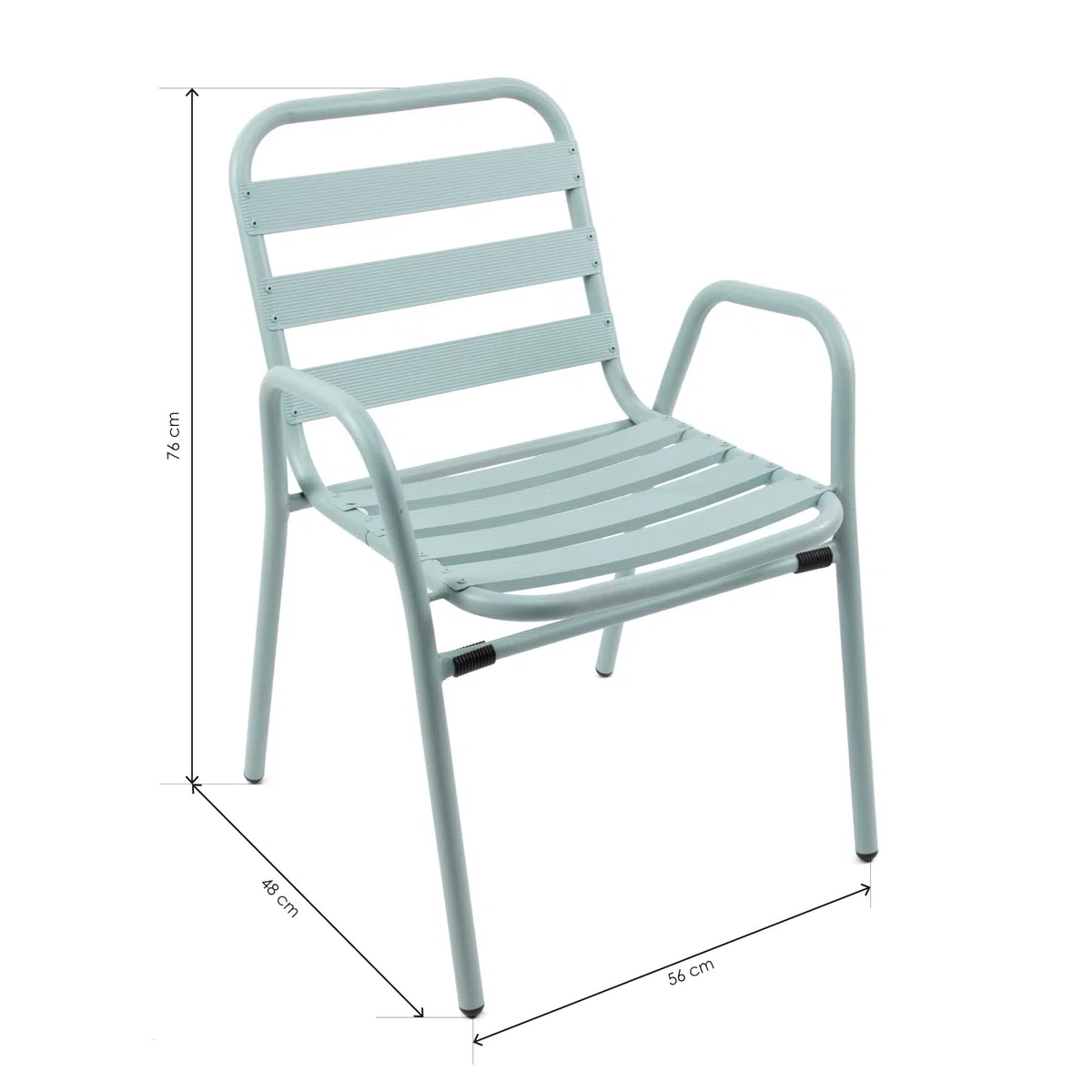 THE SECRET HOME - Silla de Aluminio con Reposabrazos para Jardín - Alto 76 cm x Largo 56 cm x Ancho 48 cm - Color Verde Claro - Asiento Apilable de Exterior para Balcón, Terraza y Jardín
