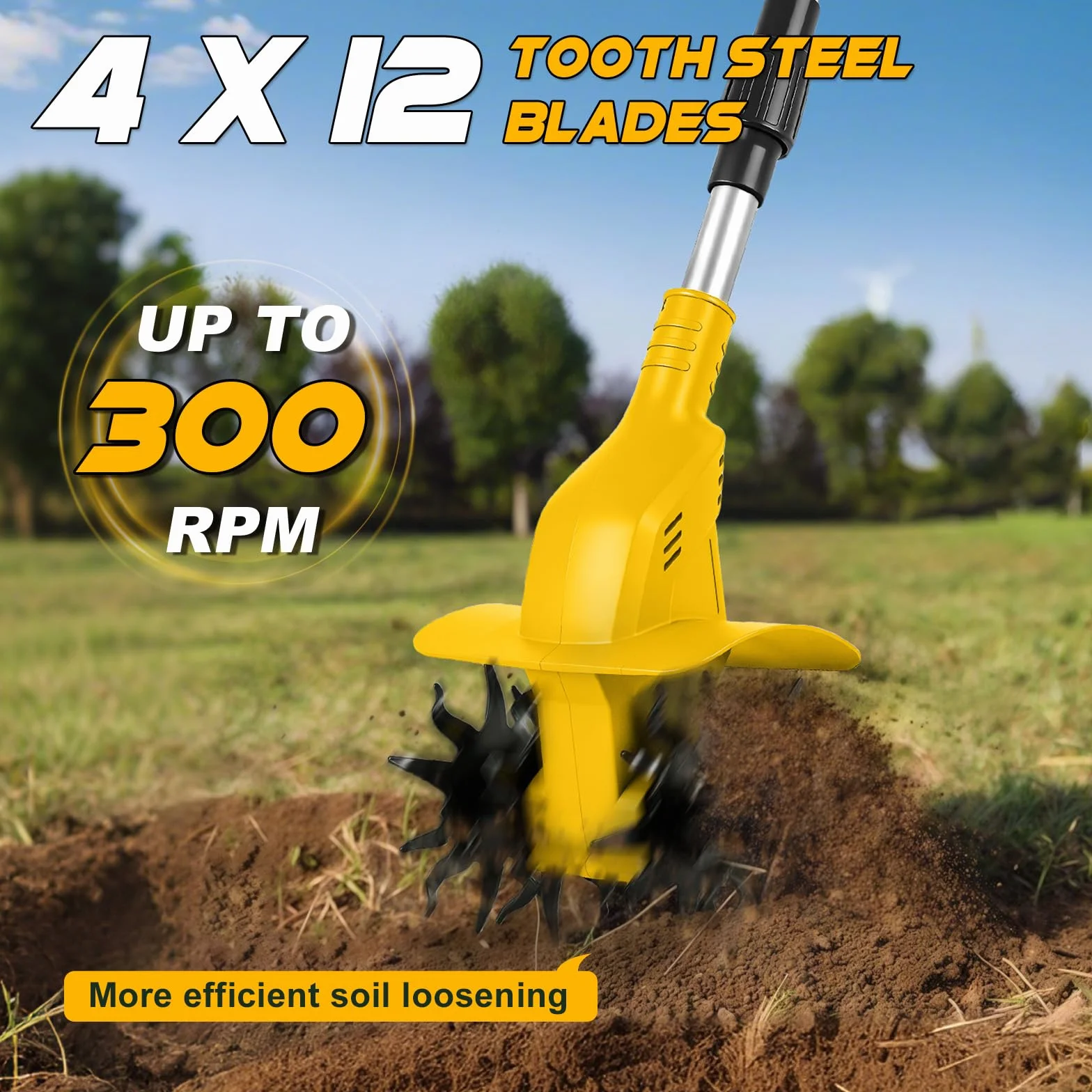 Azada de suelo inalámbrica compatible con batería Dewalt de 20 V, batería de 500 W, 20 cm de profundidad de labranza, 16 cm de ancho de mecanizado, 360 rpm, sin escobillas, plegable, fresadora