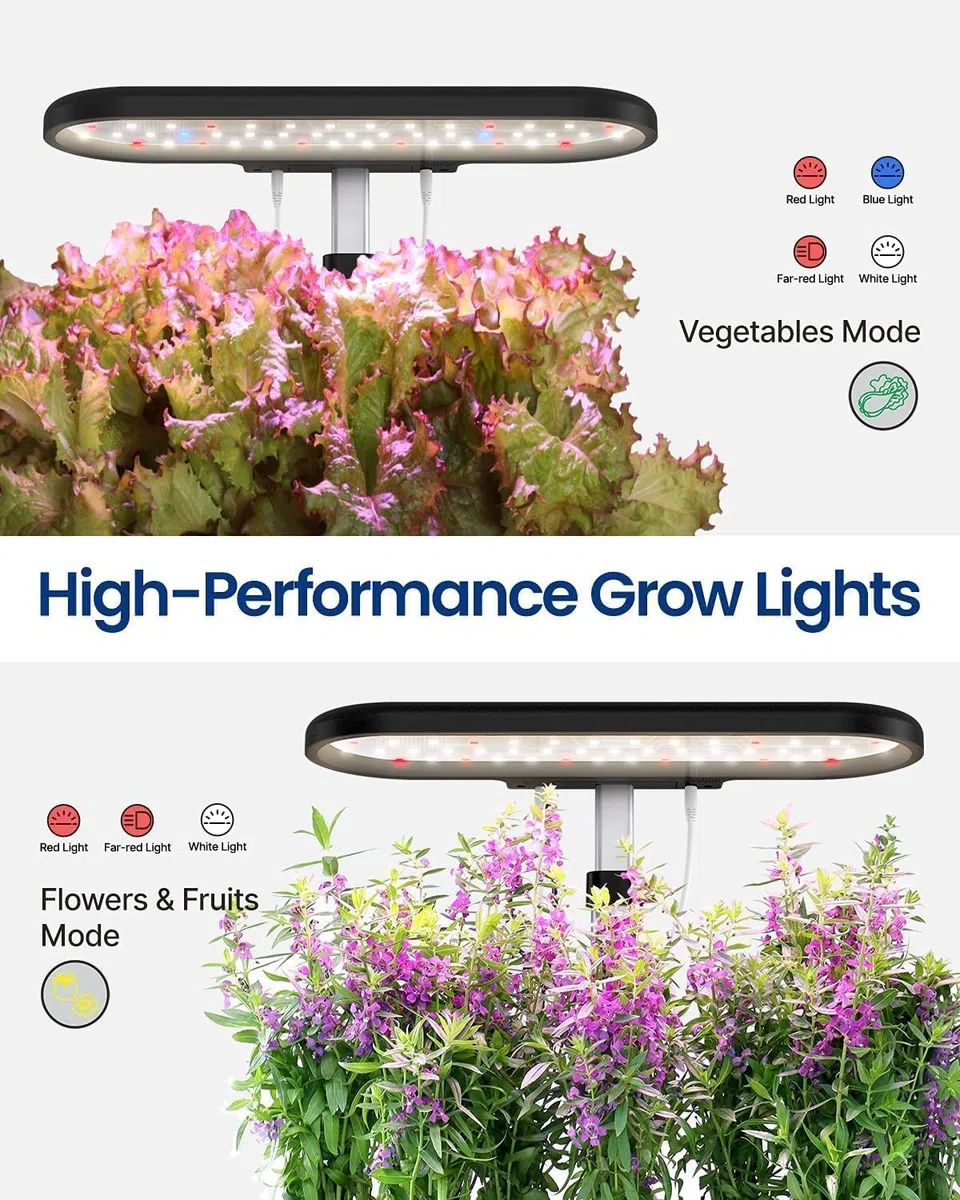 iDOO Sistemas de Cultivo Hidropónico, Temporizador Automático, Lámpara LED para Plantas, 10 Pods, Jardín de Hierba para Interior, Juego de Germinación de Jardín, Altura Ajustable
