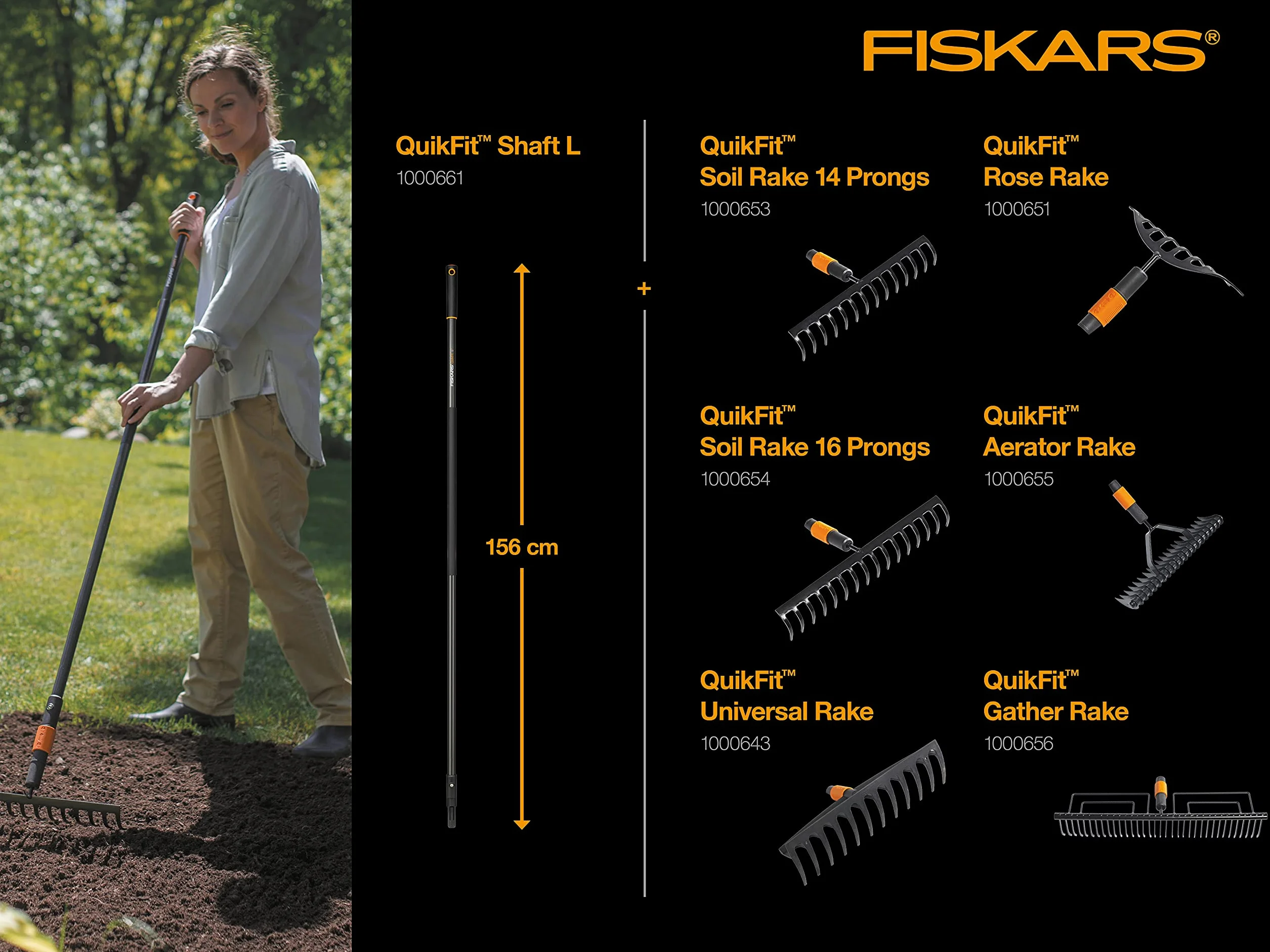 Fiskars Mango para cabezas de la herramientas QuikFit, Longitud: 156 cm, Aluminio, Negro/Naranja, QuikFit, 1000661