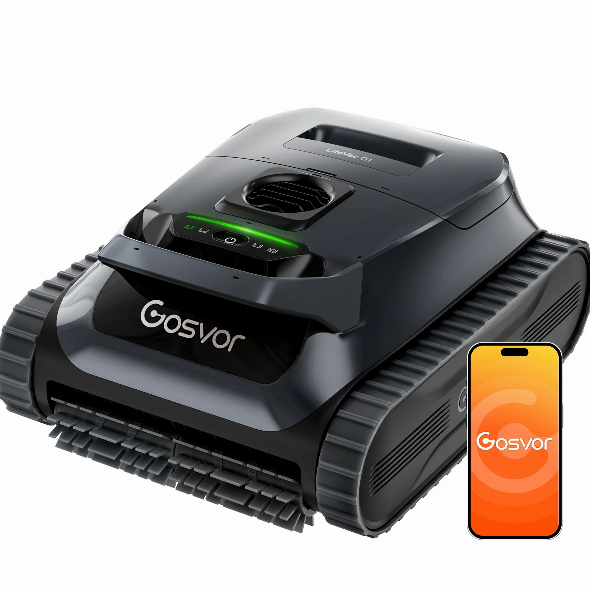 Gosvor (Nuevo 2026) LiteVac G1 Robot Limpiafondos Piscina,Paredes,Línea y Plataformas,7kg,200min Autonomía,Doble Filtración,Navegación Inteligente y App,200m²,Gris