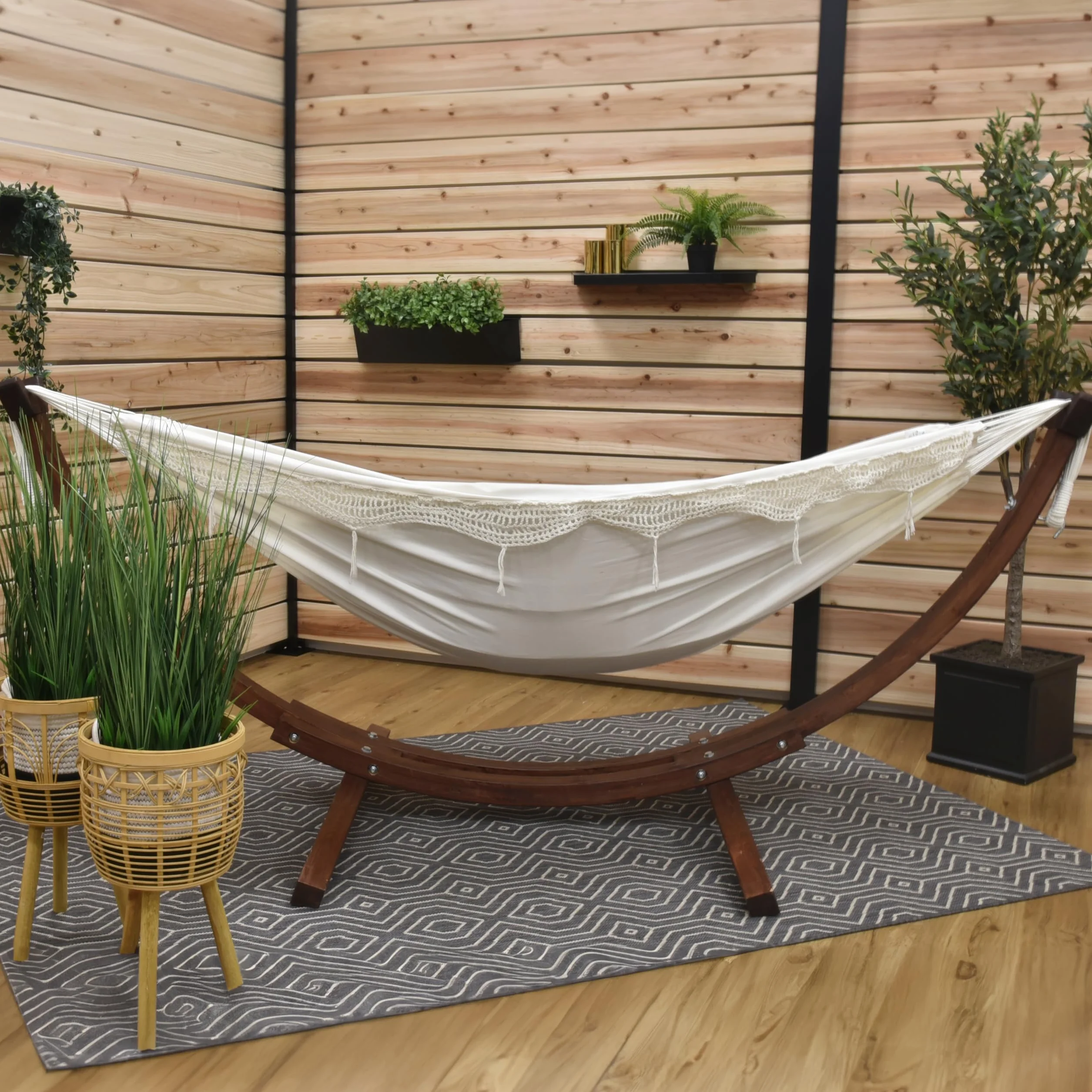 Vivere C8SPCT - Doble algodón hamaca con madera de pino maciza Arc función atril – Natural