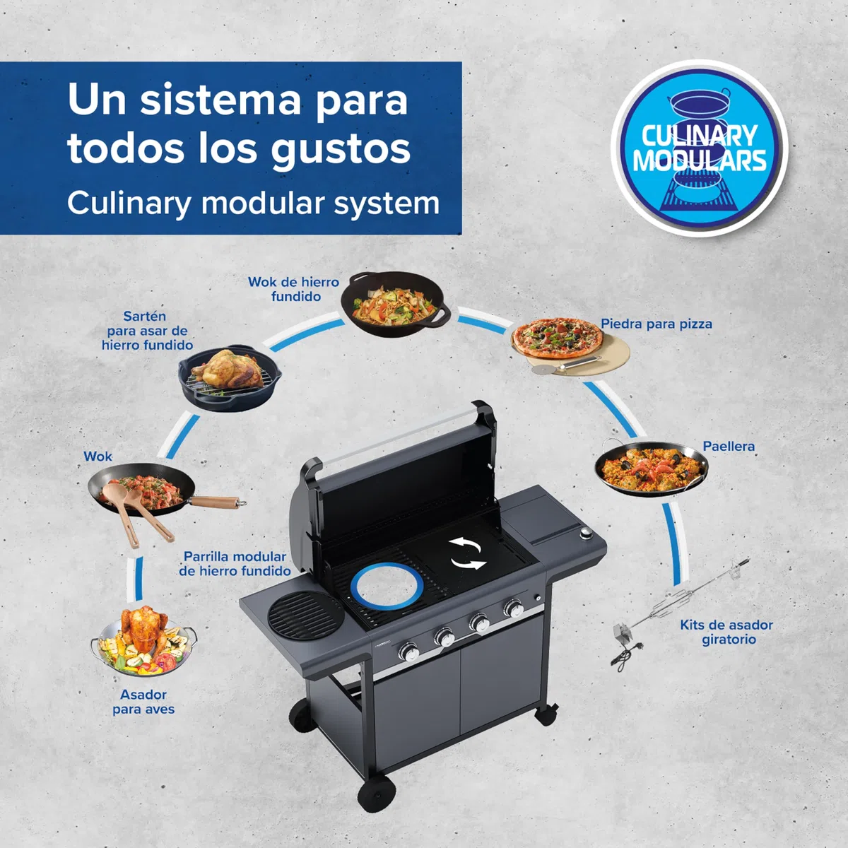 Campingaz 4 Series Classic LS Plus Barbacoa a gas, 4 quemadores de acero Inoxidable, 12.8kW, Sistema de limpieza InstaClean, 4 Ruedas, Color Negro, Gris, 160 x 59.8 x 115.6 cm