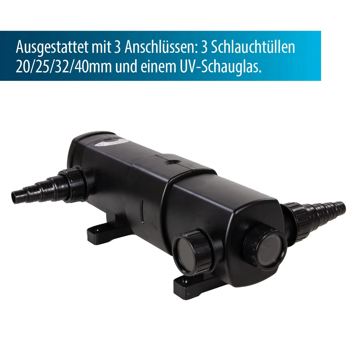 AquaForte GUV-236 UV-C, Estanque máx. 45 m³, Flujo máximo 6 m³/Hora, 36 W, Carcasa con Conector de Bloqueo rápido, 3 boquillas de Manguera de 20/25/32/40 mm y Visera UV, Interior en Forma de Helix