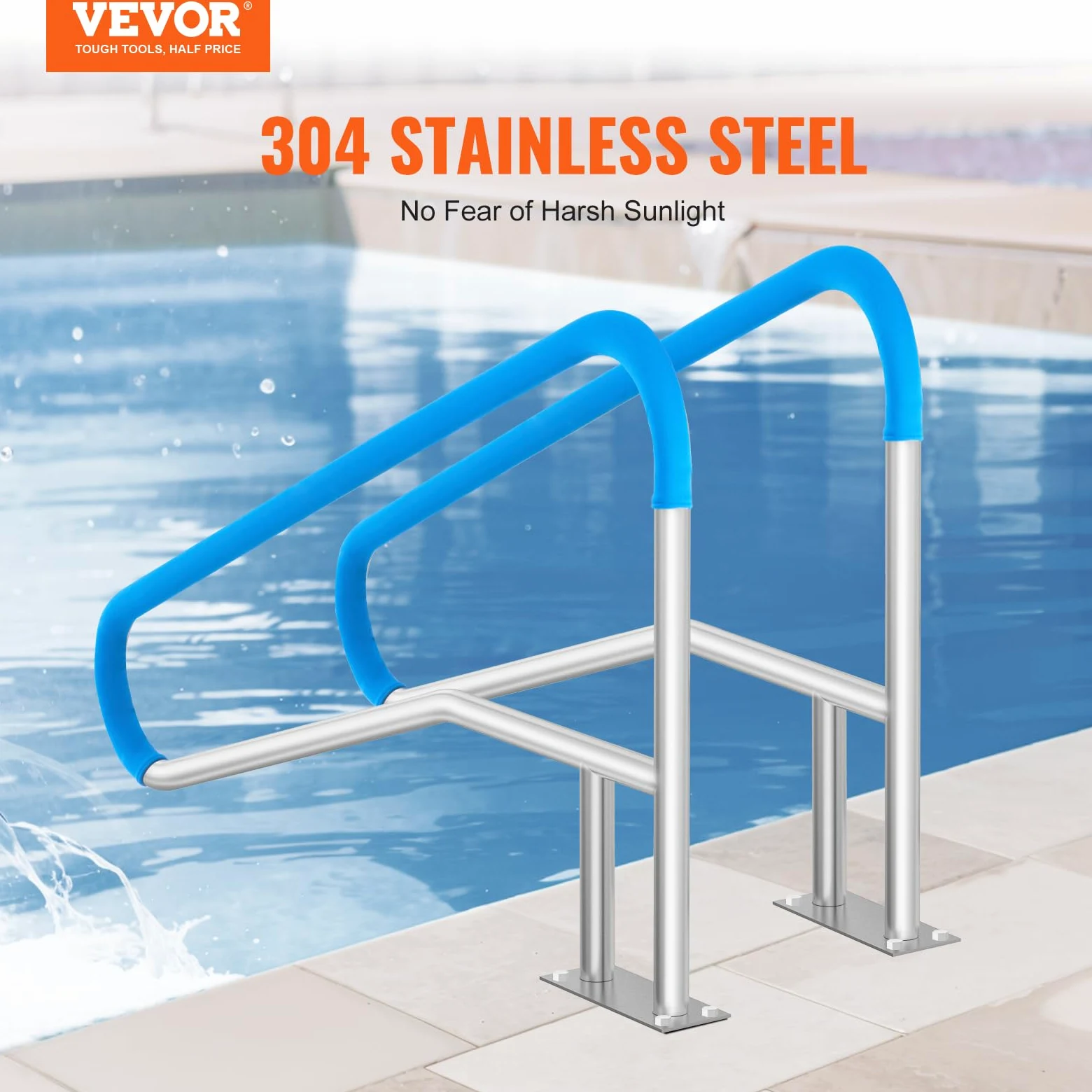 VEVOR Barandilla para Piscina 1395 x 810 mm Pasamanos para Piscina de Acero Inoxidable con Placa Base 2 Piezas Barra de Seguridad Antioxidante para Piscinas, Interiores, Exteriores, Terrazas, Spas
