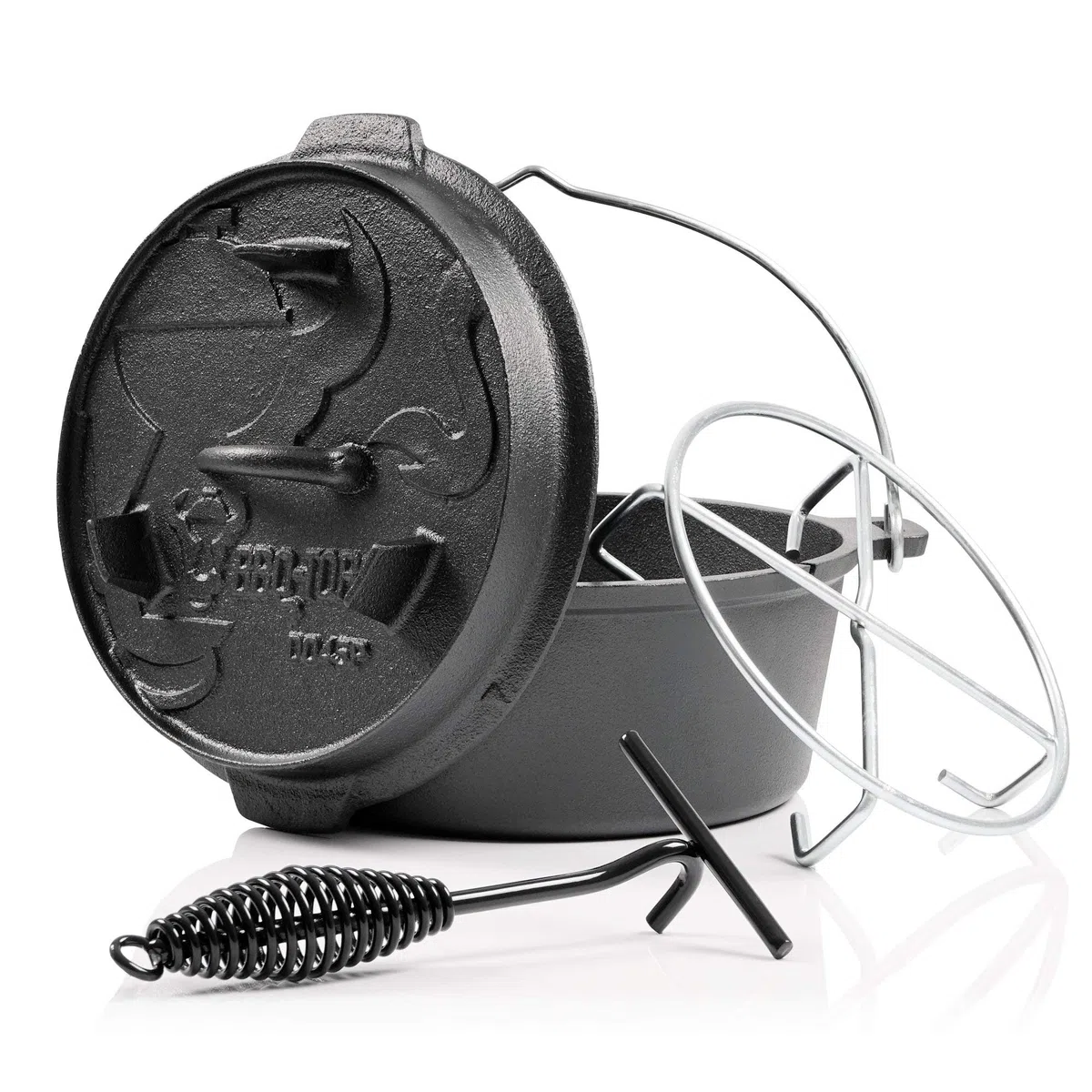 BBQ-Toro Horno Holandés Serie Premium | 4,2 Litros | Dutch Oven sin Patas | Ya Curado - Preseasoned | Olla de Hierro Fundido para Barbacoa | Cacerola de Hierro Fundido
