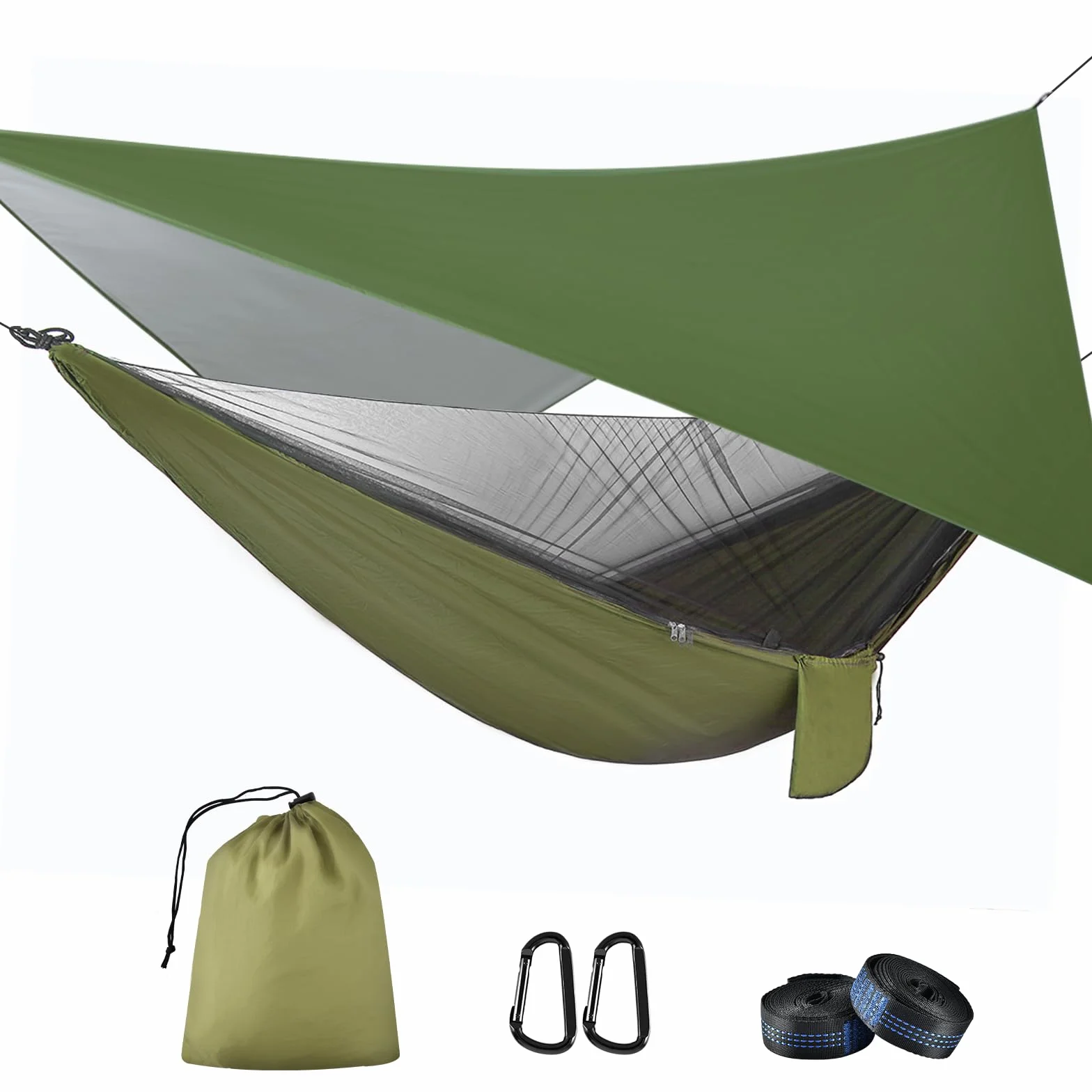 Otraki Hamaca Exterior con Mosquitero y Toldo, 290 x 140 cm Ultraligera para Camping, Hamaca Portátil y Duradera, Hamaca Colgante de Alta Capacidad 200 kg para Viajes, Senderismo, Jardín y Terraza