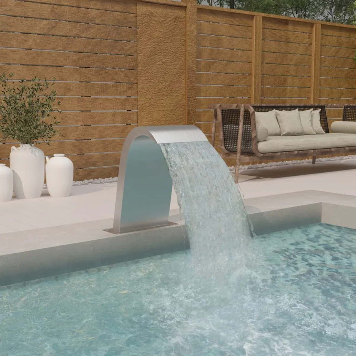 Fuente de Piscina, Cascadas para Piscinas, Fuente Piscina, Fuente Jardin, Estanque Jardin, Fuente Cascada, Cascada Estanque, de Acero Inoxidable 304 50x30x60 cm
