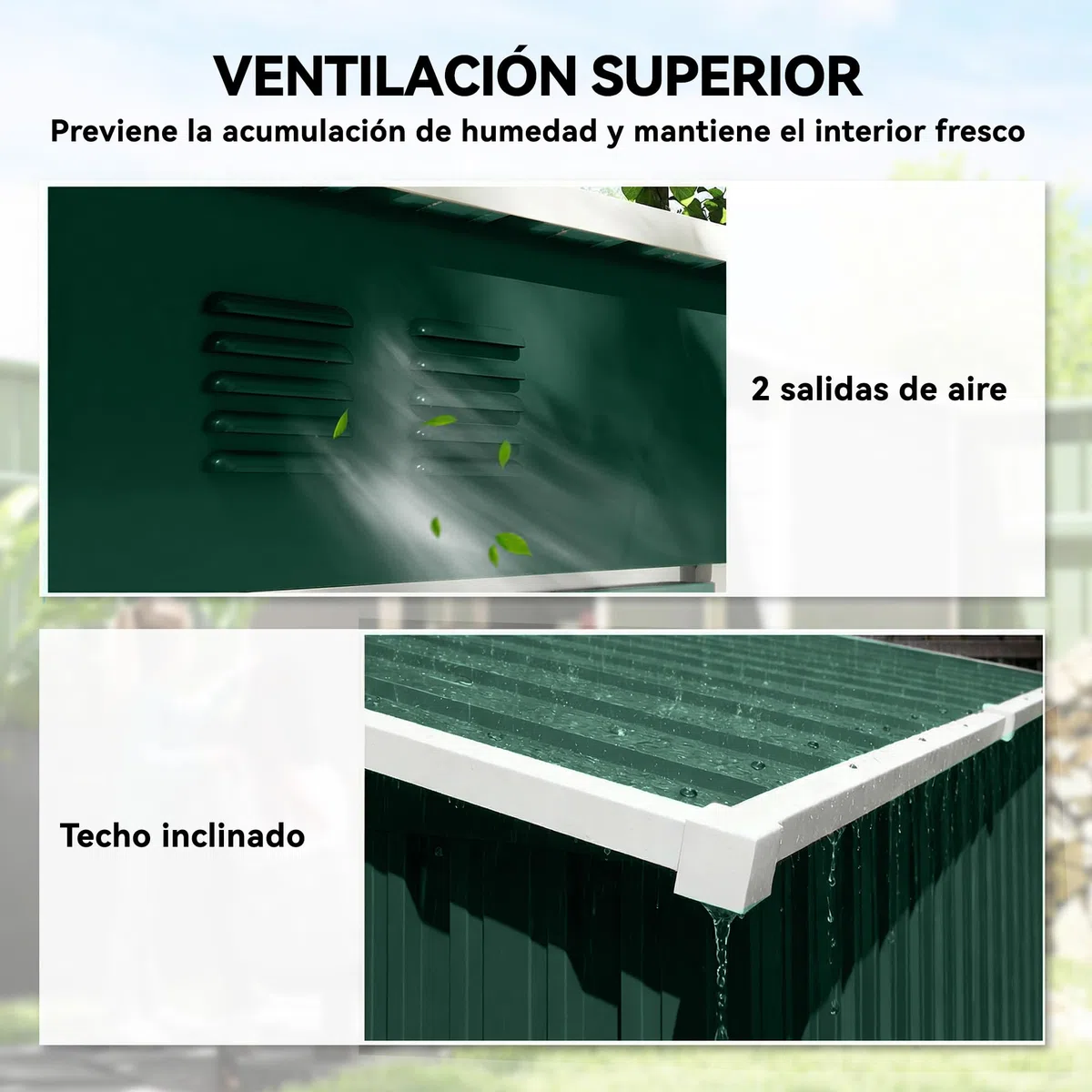 Outsunny Caseta de Jardín Exterior 1,37 m², 163x90x179 cm, Cobertizo de Jardín Exterior Metálico con Puerta con Pestillo y Ranuras de Ventilación, para Almacenamiento de Herramientas, Verde