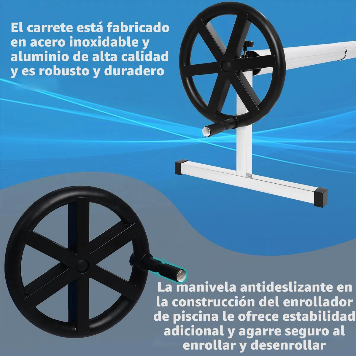 Sistema de enrollado para piscina, accesorios para lonas de piscina, lona solar, incluye cintas y ruedas, 3-5,7 m