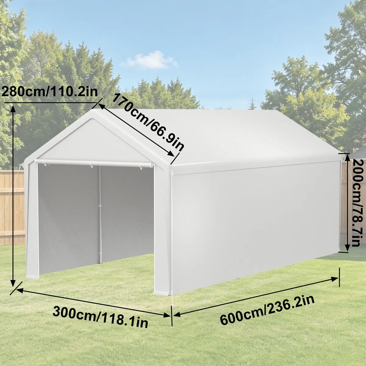 Carport - Tienda de campaña (3 x 6 m, lona de polietileno, resistente a la intemperie, marco de acero galvanizado, con anclajes y cuerdas tensoras, refugio para coches, dispositivos y