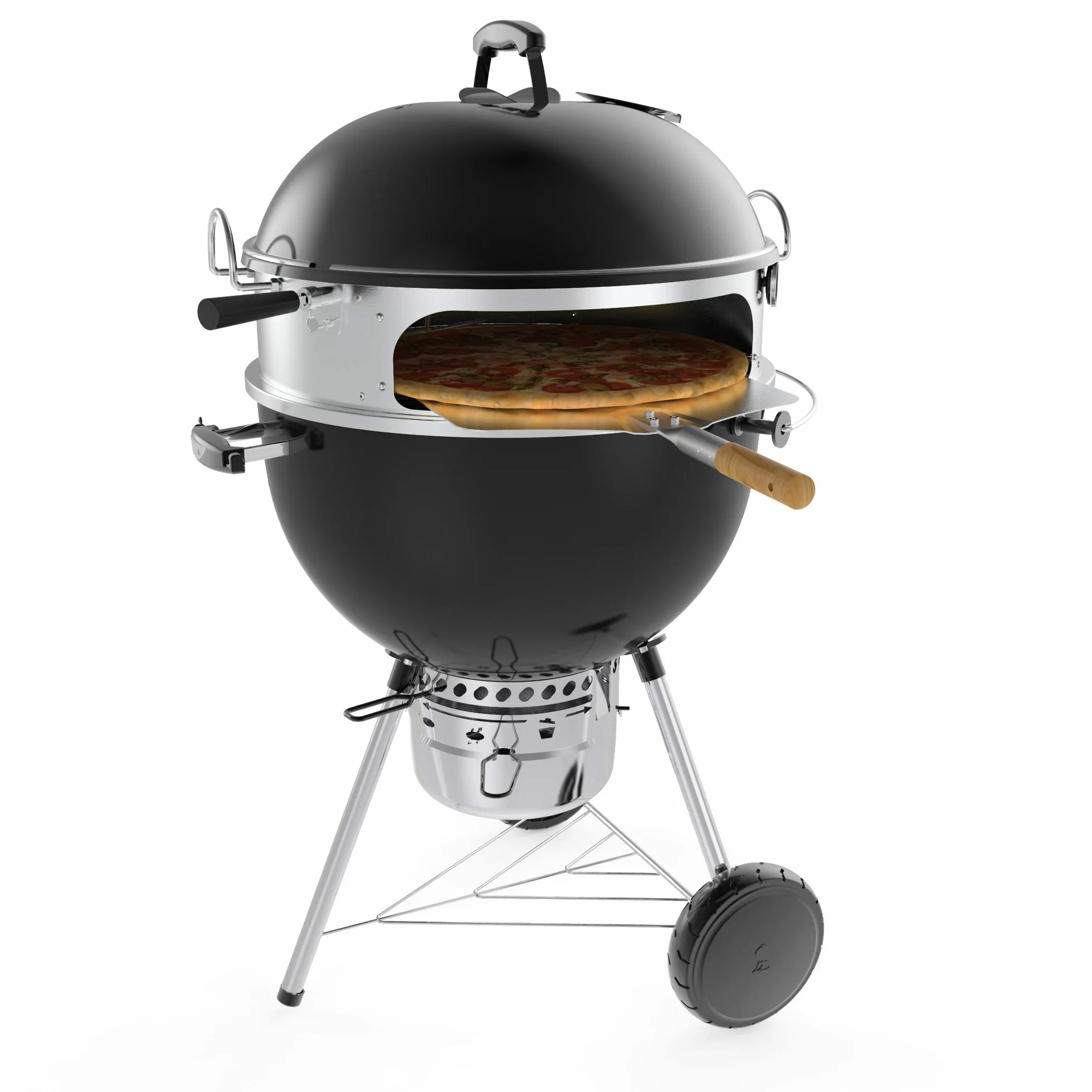 onlyfire Kit de Anillo de Pizza de Acero Inoxidable con asador, Kit de Barbacoa Multifuncional, para Asar Pollo y cocinar Pizza, se Adapta a la mayoría de Las Parrillas de Caldera de carbón de 57 cm
