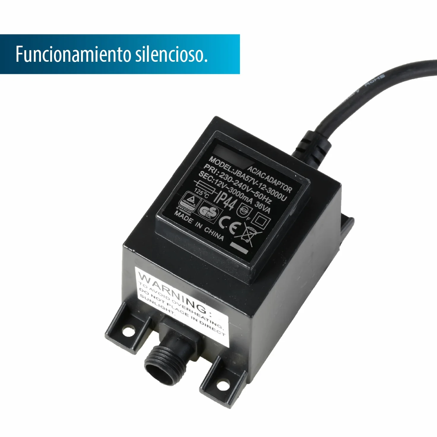 AquaForte Bomba de estanque AquaForte DM 3500 de bajo voltaje 12 voltios 30 vatios, caudal 3m3 por hora, altura 3 m, protección automática contra funcionamiento en seco, longitud del cable 10 m