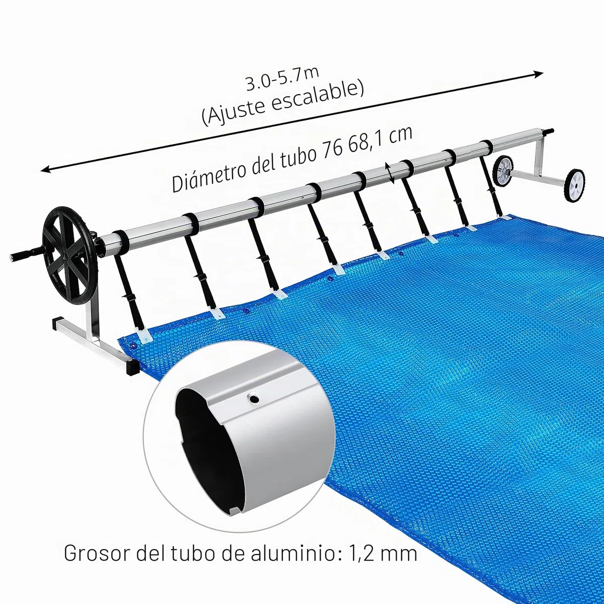 Sistema de enrollado para piscina, accesorios para lonas de piscina, lona solar, incluye cintas y ruedas, 3-5,7 m