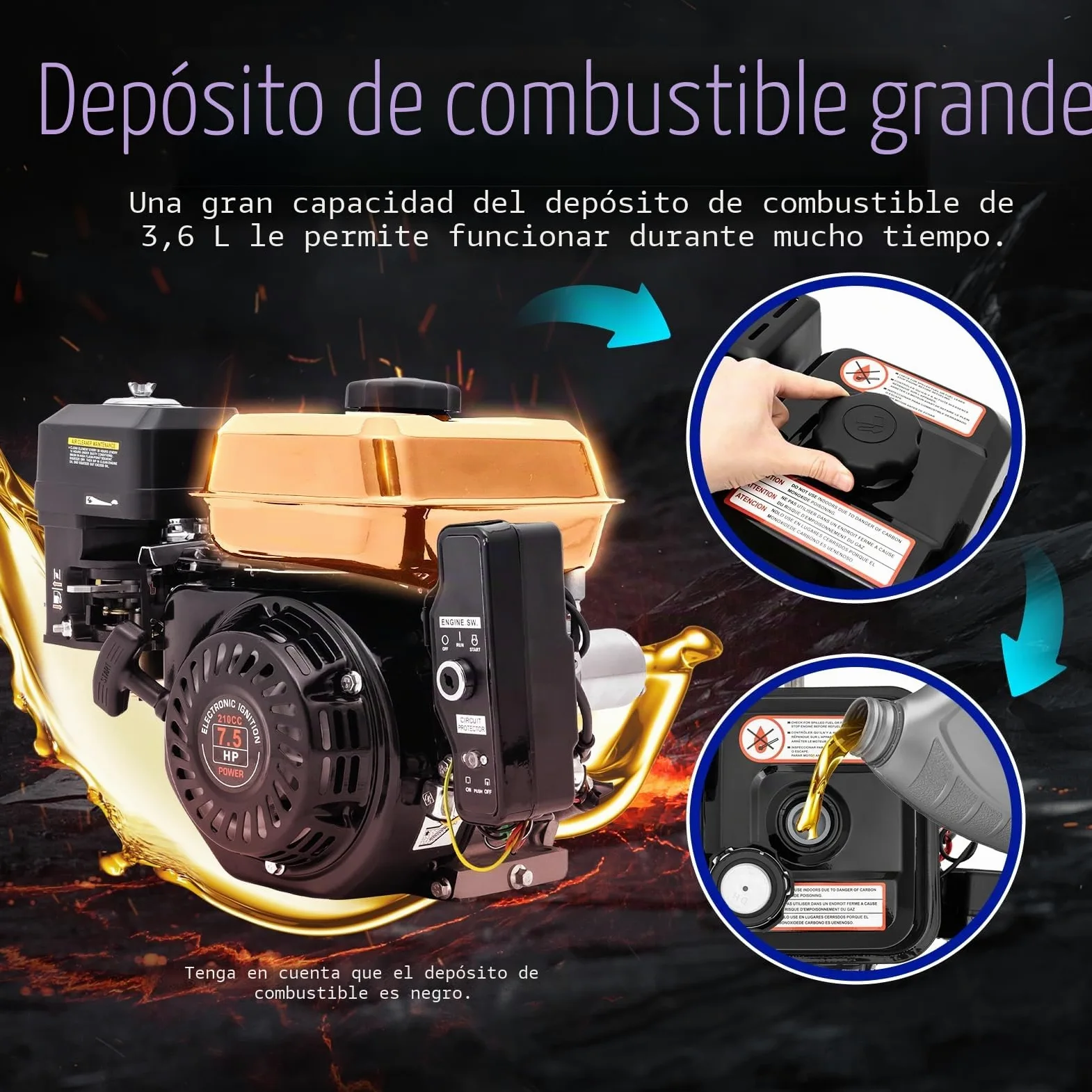 Motor de gasolina de 4 tiempos con 7,5 CV, arranque eléctrico, karting 212 cc, arranque de tracción