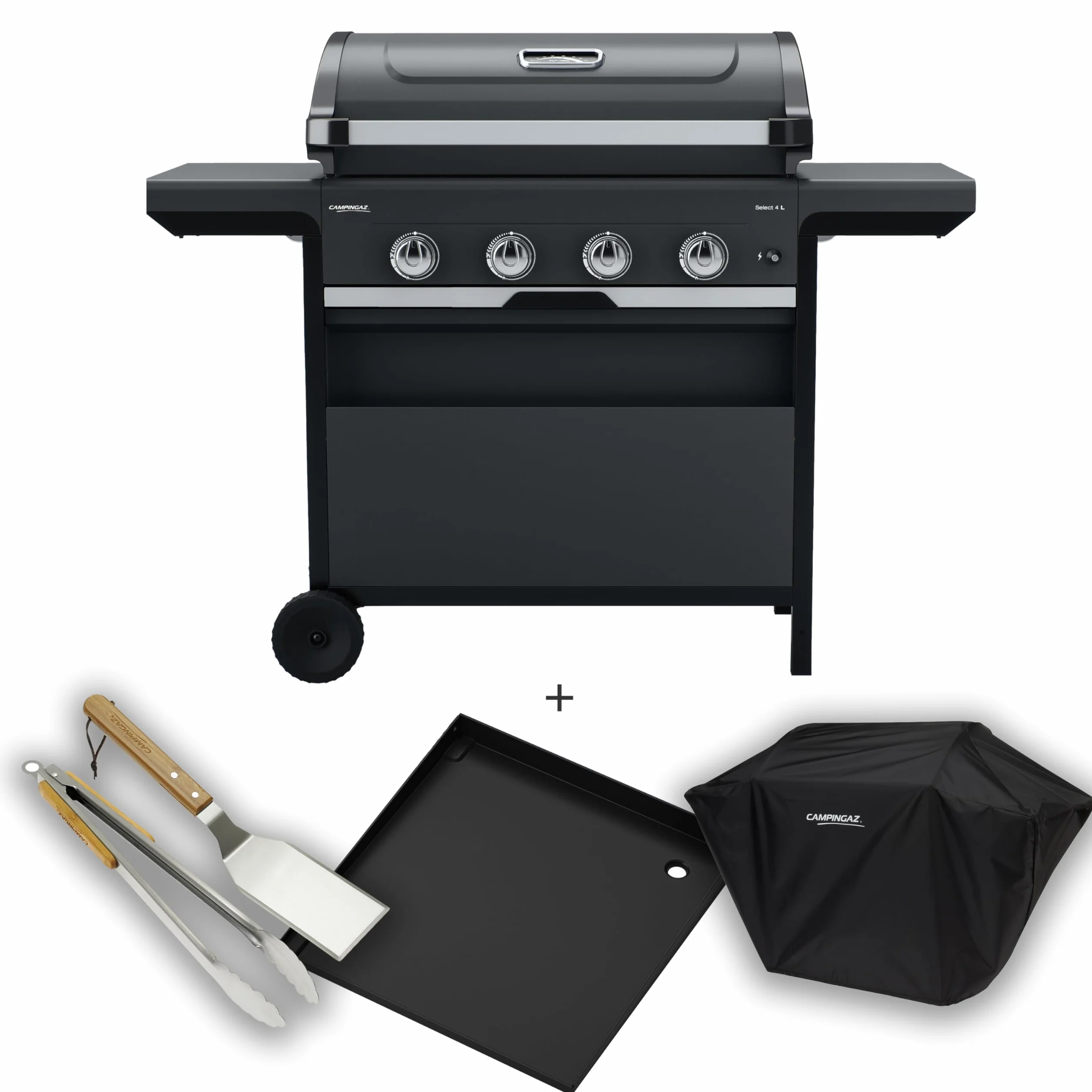Campingaz Class 4 L Select Gas Barbecue | Barbacoa con Plancha, Carro, Ruedas y Tapa con Termómetro – 4 Quemadores | 12 kW Total, Negro