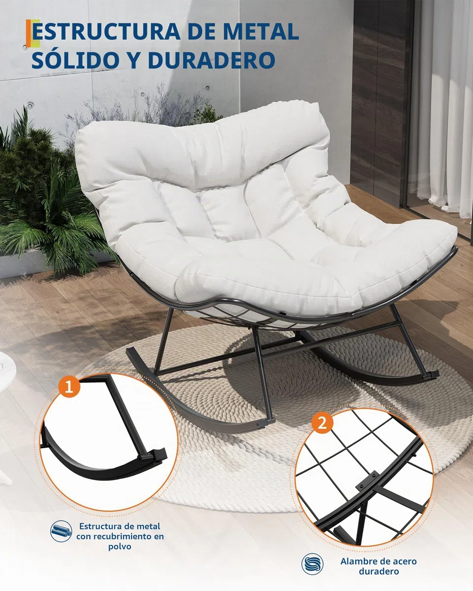 GarveeHome Mecedora de Gran tamaño, con cojín Grueso y Marco de Metal, sillón Relax para Piscina, jardín y Patio Trasero, Capacidad de Carga