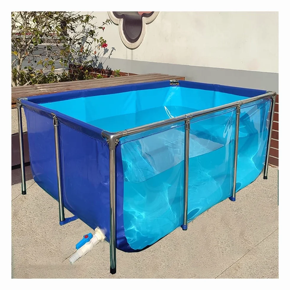 Acuario interior independiente para Koi/pez dorado, Estanque de piscina en el patio trasero con Panel transparente, Revestimientos de lona de PVC con marco de acero ( Color : Azul , Tamaño : 120x80x61
