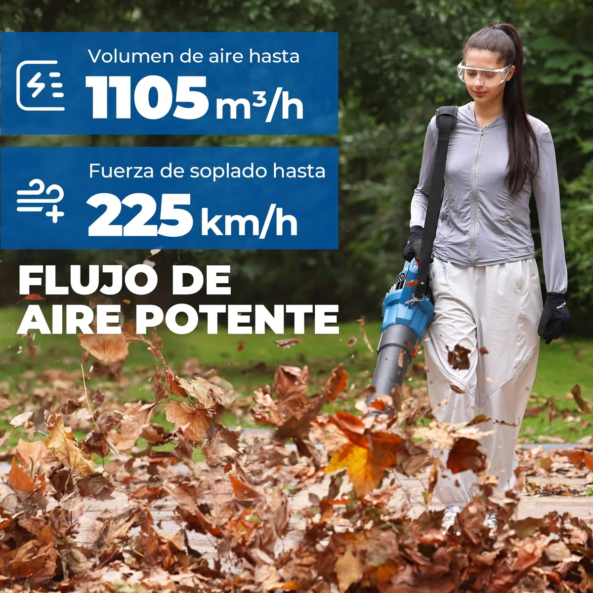 Dong Cheng Soplador de Hojas a Batería 2x20V, Caudal 1105 m³/h, Velocidad del Aire de hasta 225 km/h, 2 Baterías 4,0Ah, 6 Velocidades, Modo Turbo, 3 Boquillas, para Jardín, Calles, Nieve y Obra