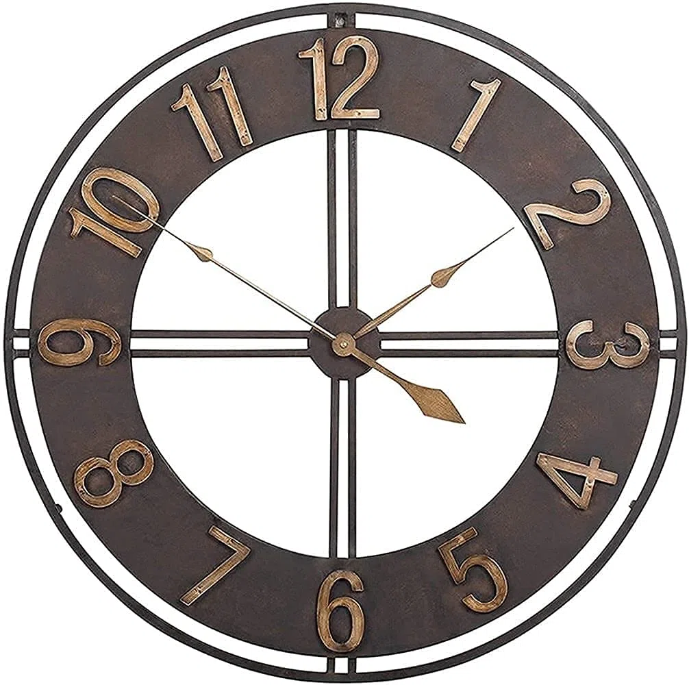 SBTXHJWCGLD Reloj de Pared Grande para jardín al Aire Libre de 60 cm, Reloj de jardín de Cara Abierta de Metal, Resistente al Agua, para Exteriores, Interior, para Sala de Estar, Moderno, giga