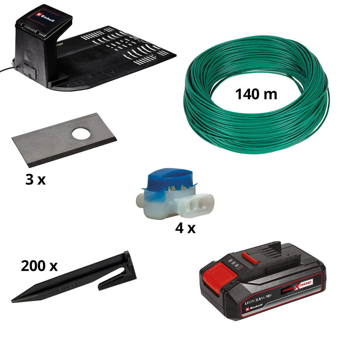 Einhell Robot cortacésped FREELEXO 600 BT (hasta 600 m², cortacésped multizona, App Bluetooth, Incl. Batería PXC de 2,5 Ah, 140 m de Alambre, 200 Ganchos, 3 Cuchillas, 4 bornes)