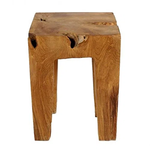 Madera de Teca – Taburete mesa auxiliar teca raíz taburete cuadrado – Barnizado 40 cm