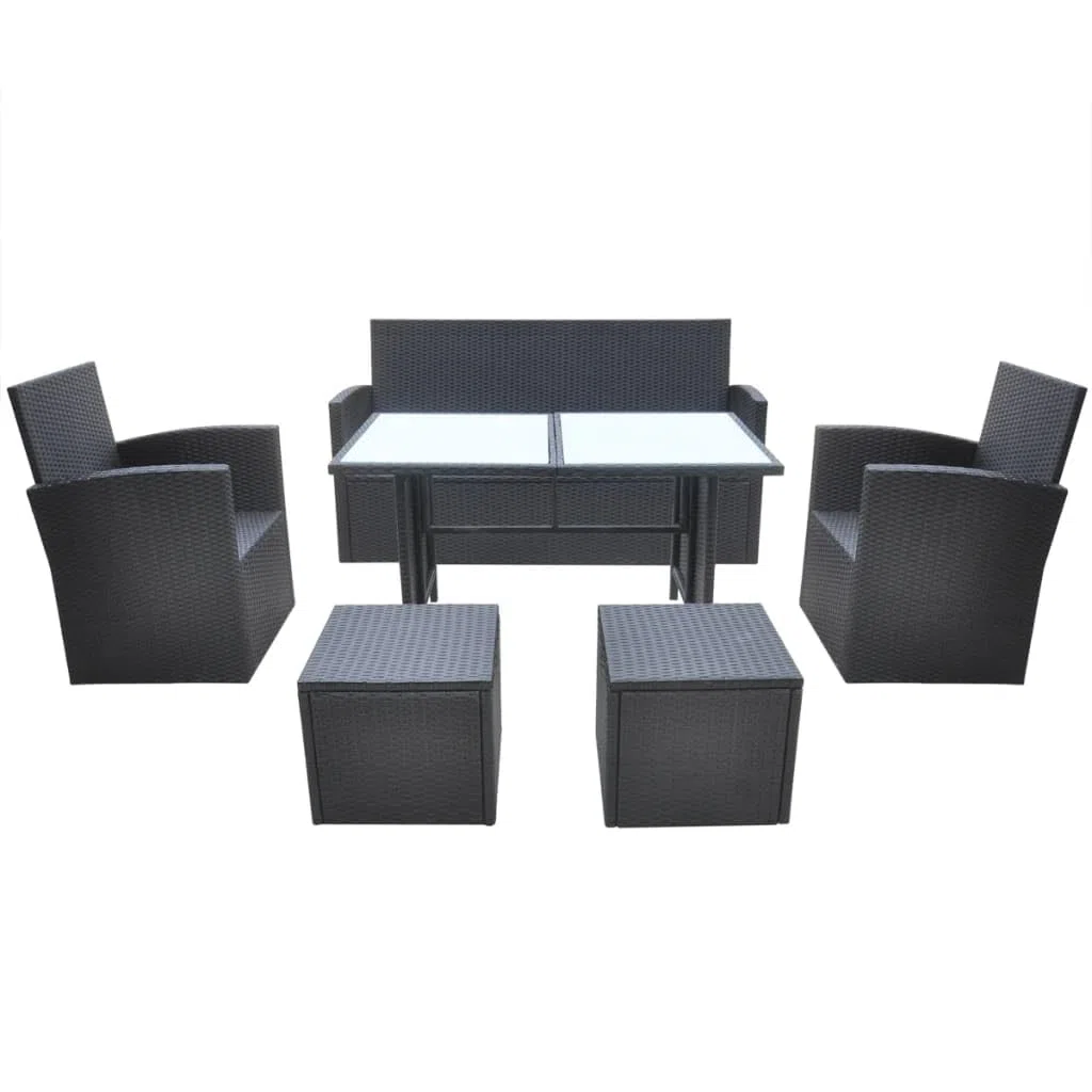 vidaXL Juego de Comedor de Jardín Ratán Sintético Negro Muebles Patio Exterior