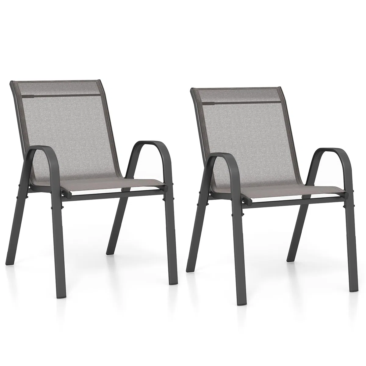 KOMFOTTEU Juego de 2/4 Sillas de Jardín, Silla Apilable Terreza Exterior de Tela con Marco de Metal, Sillón de Comedor con Reposabrazos y Respaldo Alto, Carga 150kg, 56 x 70 x 84 cm (2, Gris)