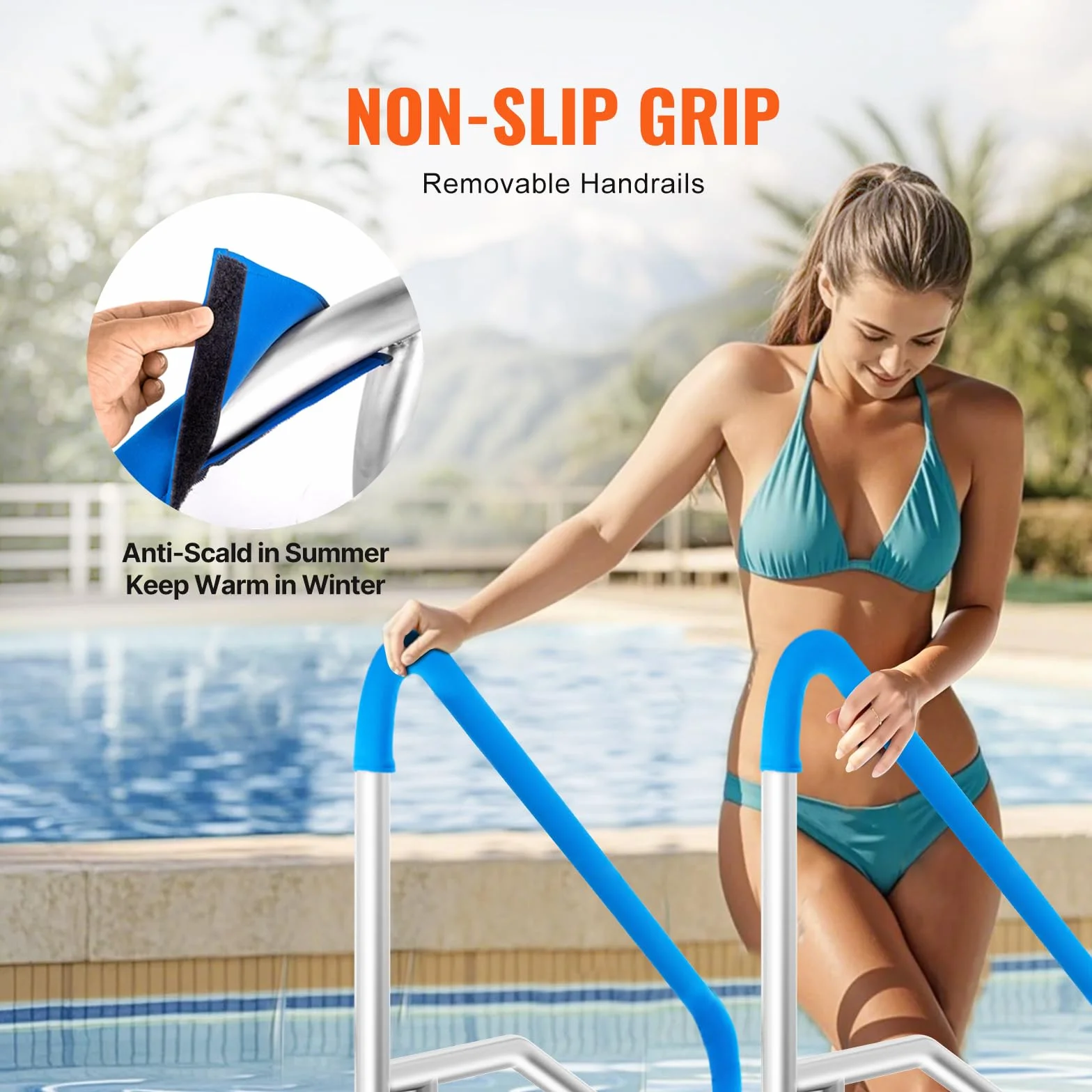 VEVOR Barandilla para Piscina 1395 x 810 mm Pasamanos para Piscina de Acero Inoxidable con Placa Base 2 Piezas Barra de Seguridad Antioxidante para Piscinas, Interiores, Exteriores, Terrazas, Spas