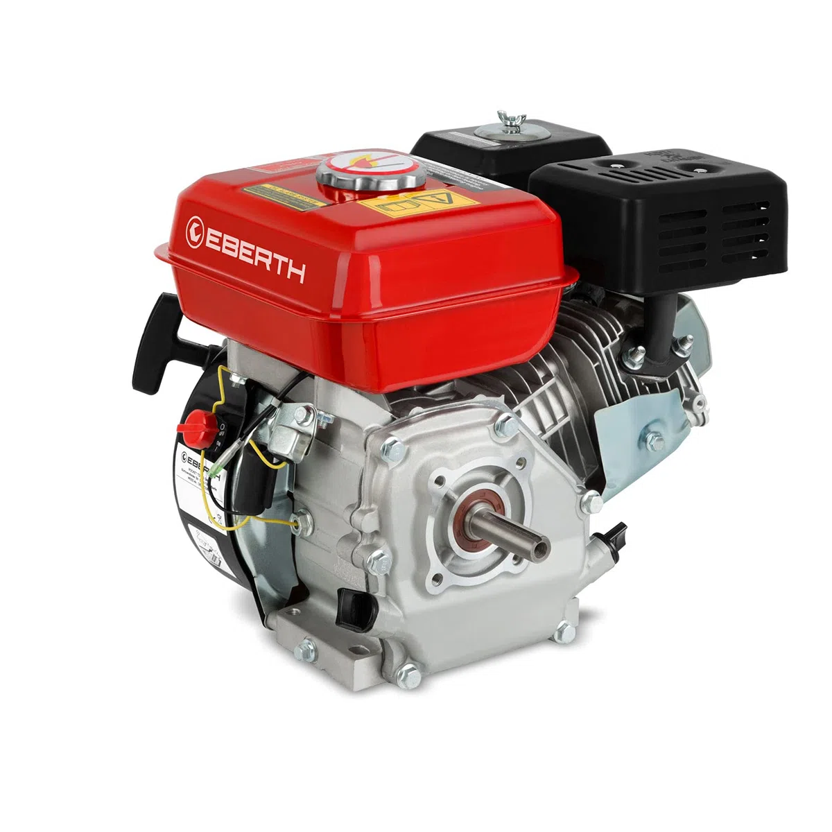 EBERTH Motor gasolina 4 tiempos con 5,5CV y 4,1kW, motor de gasolina, 20mm diámetro del eje, 1 cilindro 163cc desplazamiento, motor kart, alarma de aceite, refrigerado por aire, arranque manual