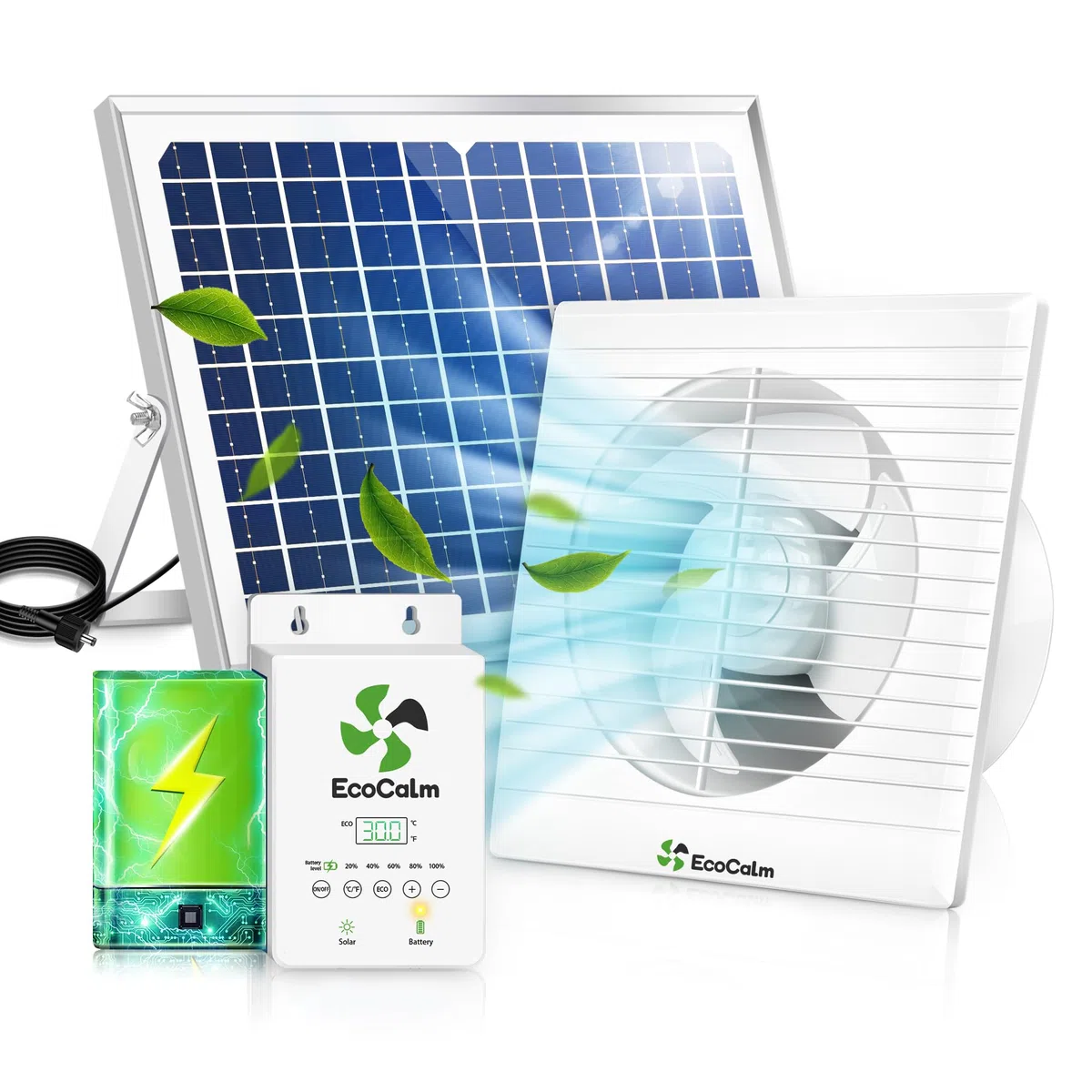 Ventilador Exterior solar Ventilador Impermeable 200mm con Placa y Cable Solar 4,5M para Caseta Jardin, Invernadero, Gallinero