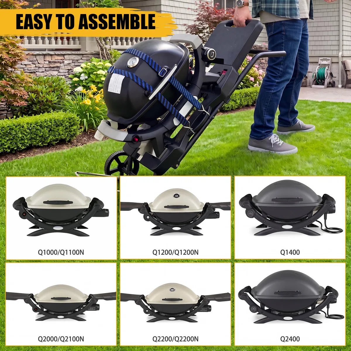 GFTIME Carro de parrilla portátil para parrillas de gas Weber Q1000, serie Q2000 y Blackstone 43cm 56cm Planchas de mesa, soporte portátil