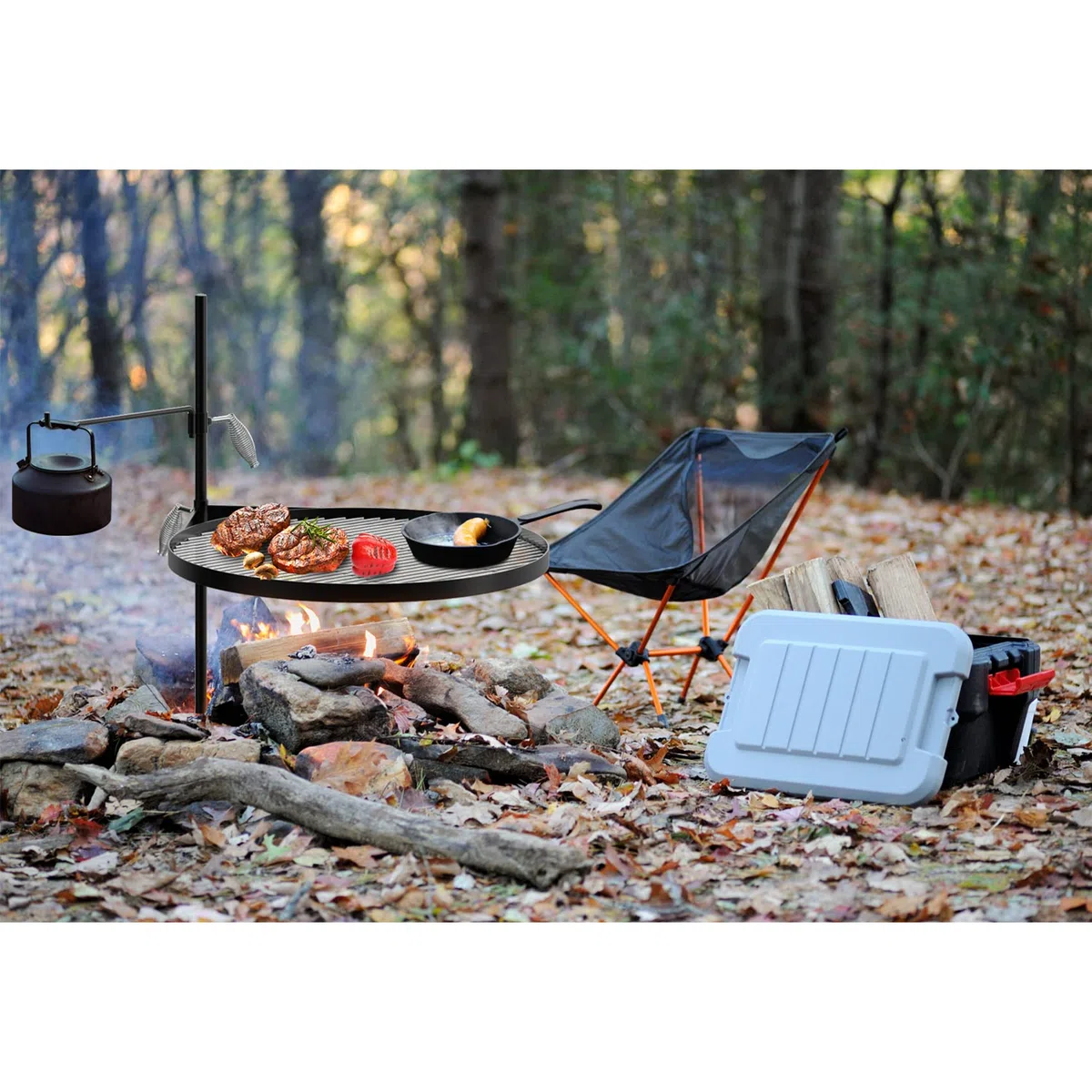 onlyfire Asadores Regulable para Barbacoas,con Parrilla de 62 cm y Barra de Barbacoa,Parrilla Portátil de Acero Inoxidable para Cocinar al Aire Libre en Camping y Picnic al Aire Libre