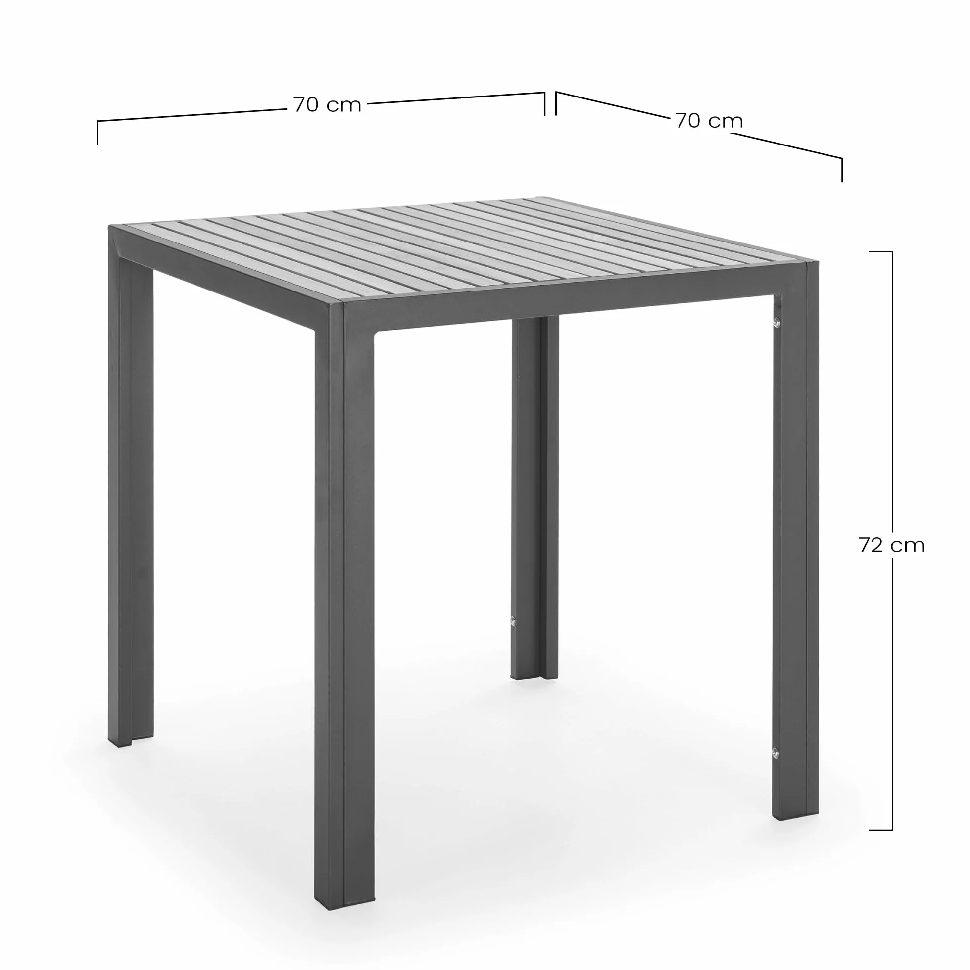 HOMN LIVING Mesa de Jardín Coral Cuadrada de Madera y Metal Negro, 70x70x72 cm