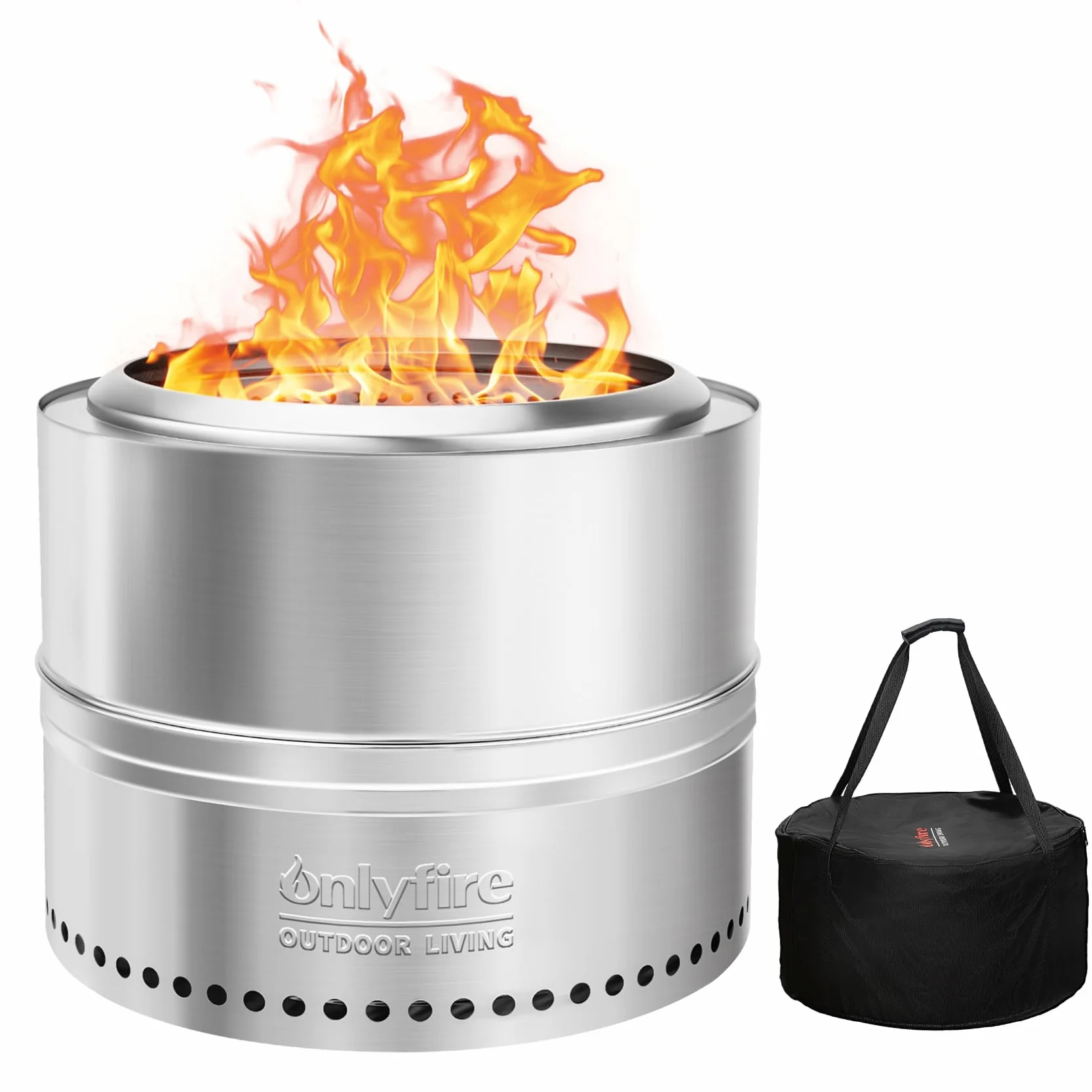 Onlyfire Brasero sin Humos Leña, Camping Portátil de Acero Inoxidable para Hogueras Al Aire Libre con Bolsa de Transporte para Camping, Barbacoa, Patio, Fiesta en El Jardín y Playa,⌀50 cm