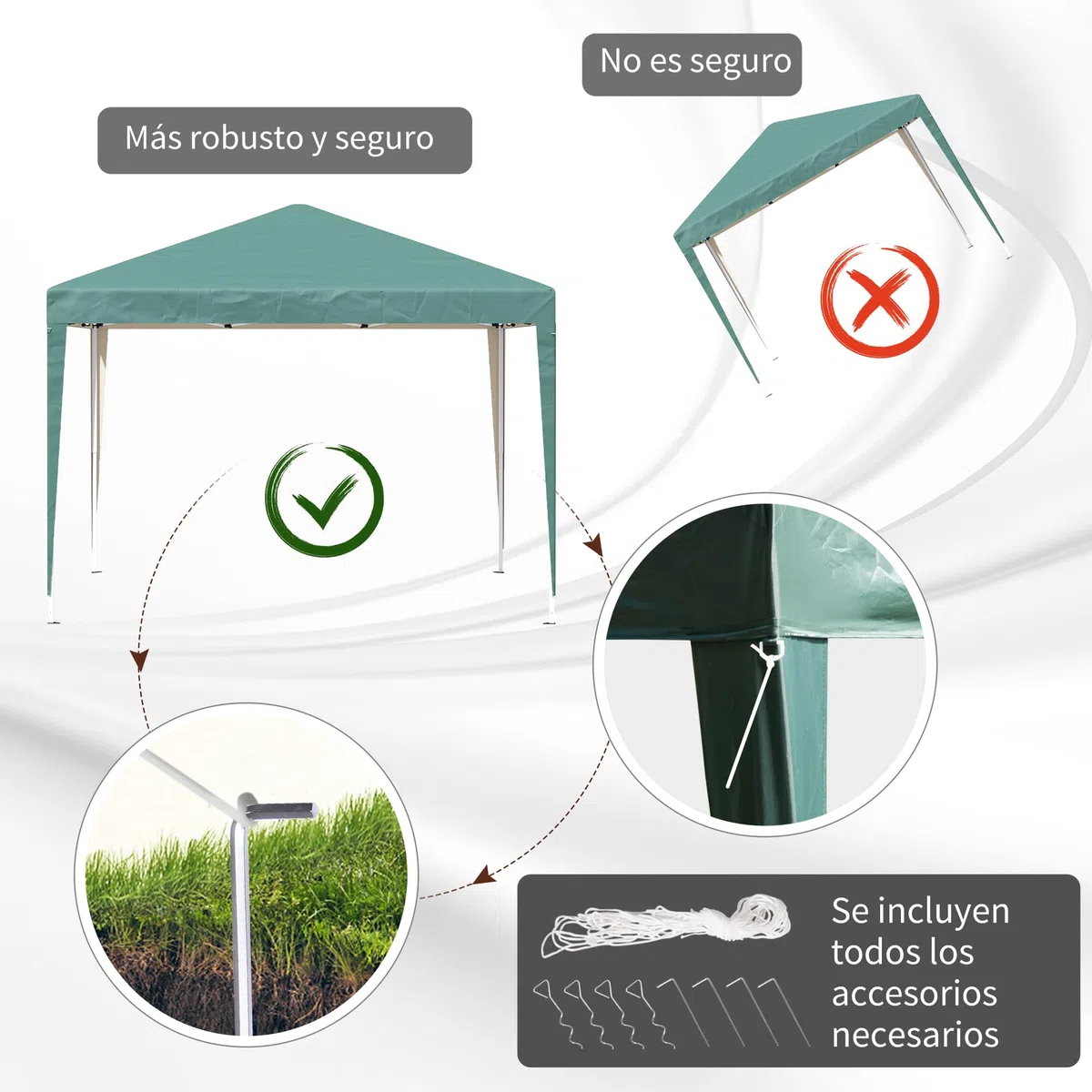 Outsunny Carpa Plegable Gazebo 3x3 m Cenador Plegable con Altura Ajustable en 3 Niveles Toldo Anti-UV y Bolsa de Transporte para Camping Fiestas Verde