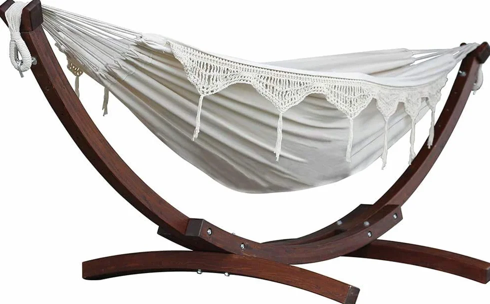 Vivere C8SPCT - Doble algodón hamaca con madera de pino maciza Arc función atril – Natural