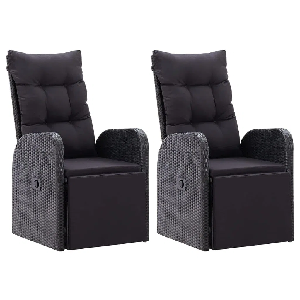 vidaXL 2X Sillones de Jardín Reclinables Muebles Exteriores Set de Salon Conjunto de Terraza Sillas de Patio con Cojines Ratán PE Negro