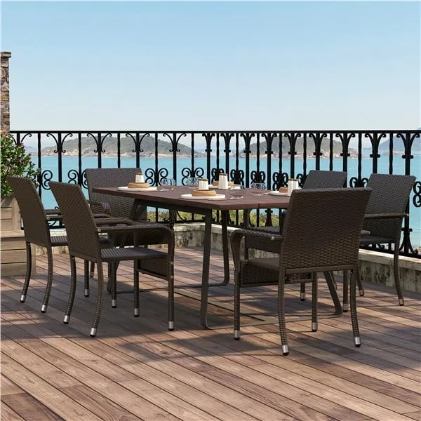 Yaheetech Sillas Jardín Exterior con Reposabrazos y Respaldo, Sillas Terraza Exterior Sillas de Balcón con Patas Ajustables para Jardín Balcón Terraza (3, Marrón)