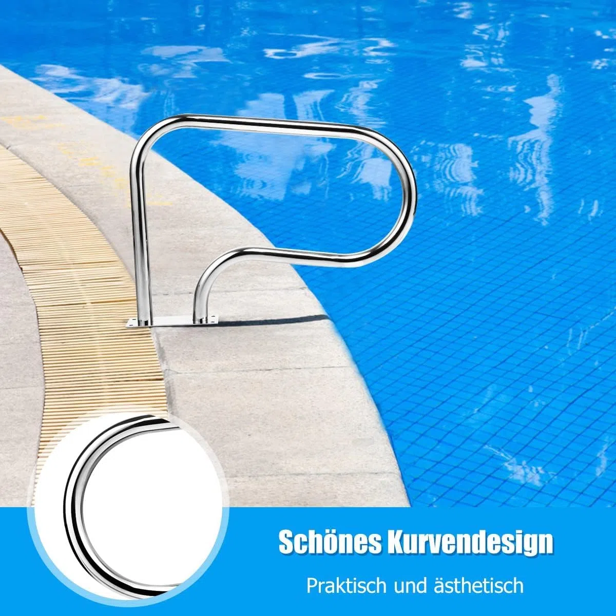 FANTASK Pasamanos para piscina, asistente de acceso 304 de acero inoxidable, asa para piscina