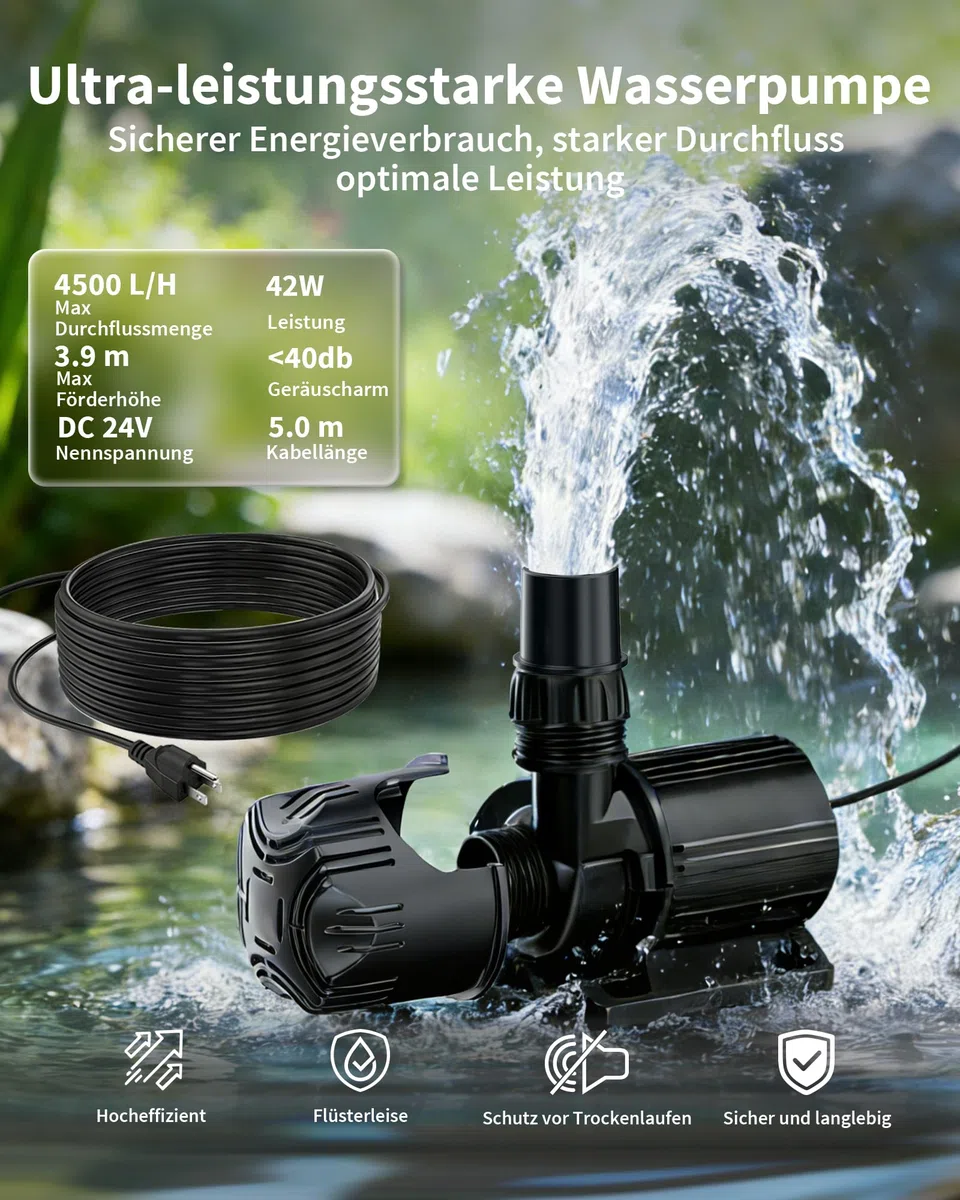 POPOSOAP Juego de cascada de estanque, todo en uno, estanque de jardín, cascada, rebosadero con bomba sumergible de 4600 l/h, caja de filtro y manguera para estanque de jardín, estanque de peces y