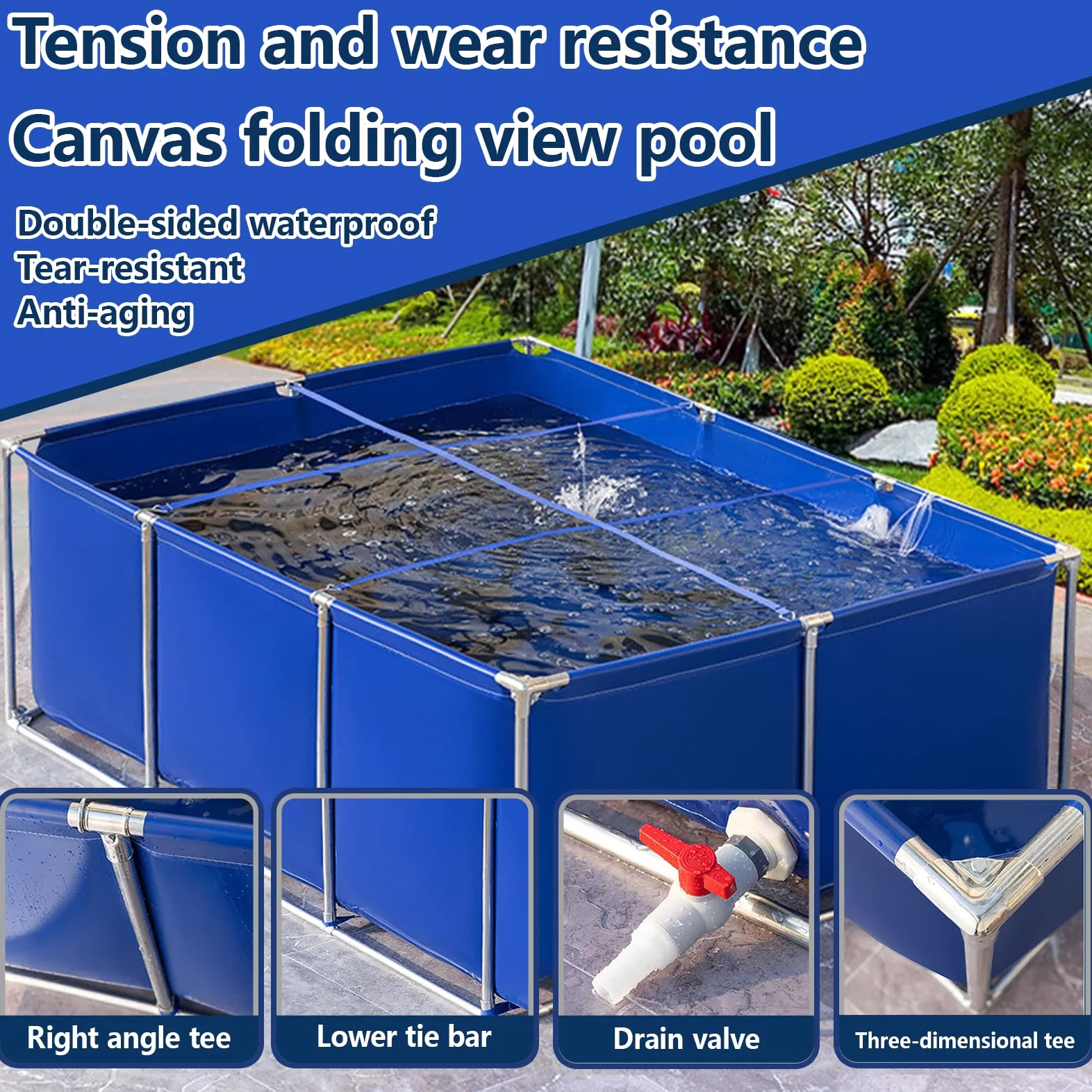 Estanque Grande para Piscina de Acuario, Estanque de Peces de Lona de PVC, Tanque de Almacenamiento de Agua Plegable,con Soporte de Metal para una fácil instalación, para Cría De Koi Agrícola