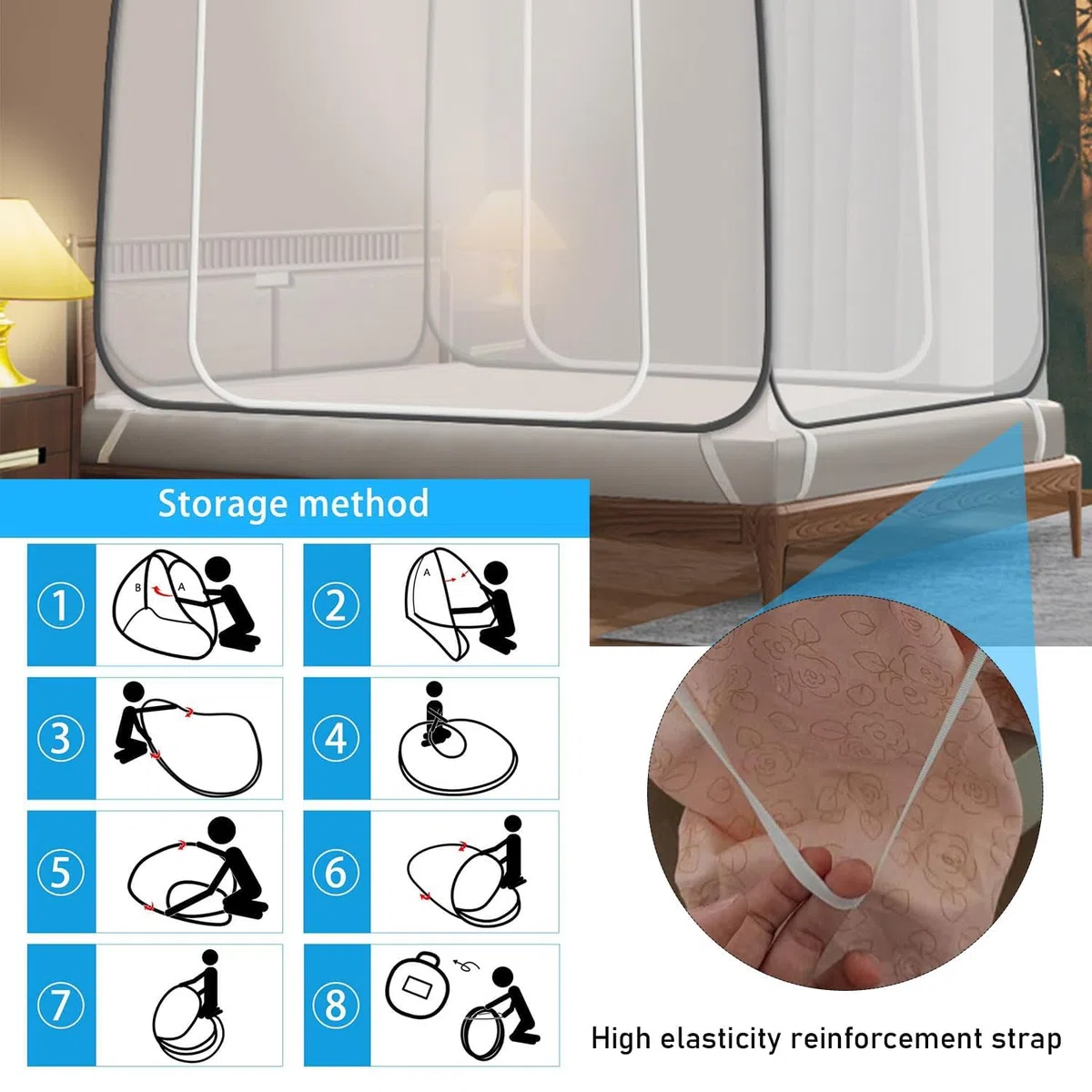 Mosquitera para cama, 180x200 cm, Mosquitera plegable de doble puerta para camping, Mosquitera plegable antimosquitos, para dormitorio, al aire libre