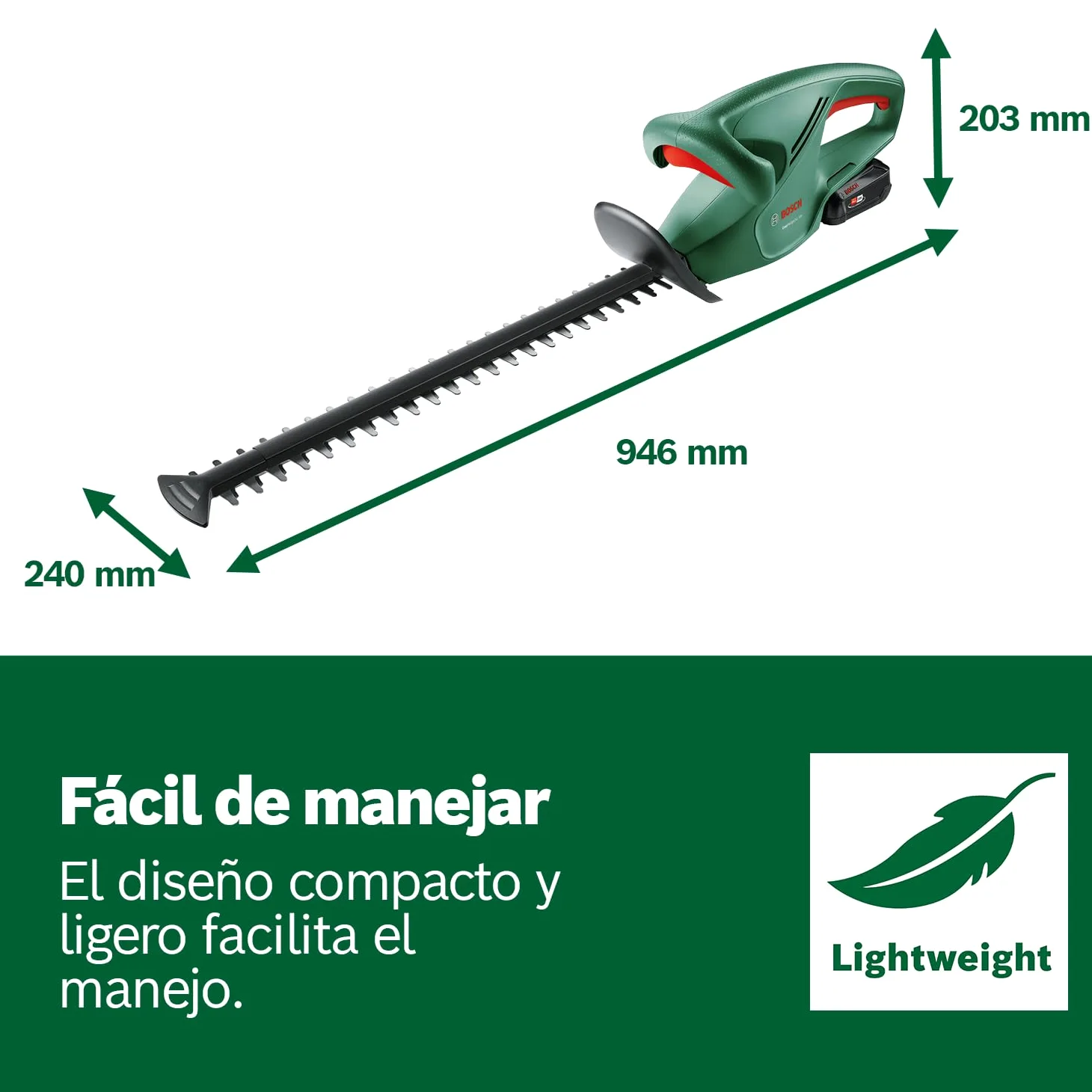 Bosch Tijeras Cortasetos a batería EasyHedgeCut 18-45 (1 batería de 2,0 Ah, Sistema de 18 voltios, Longitud de la Cuchilla de 45 cm, Embalaje en Caja)