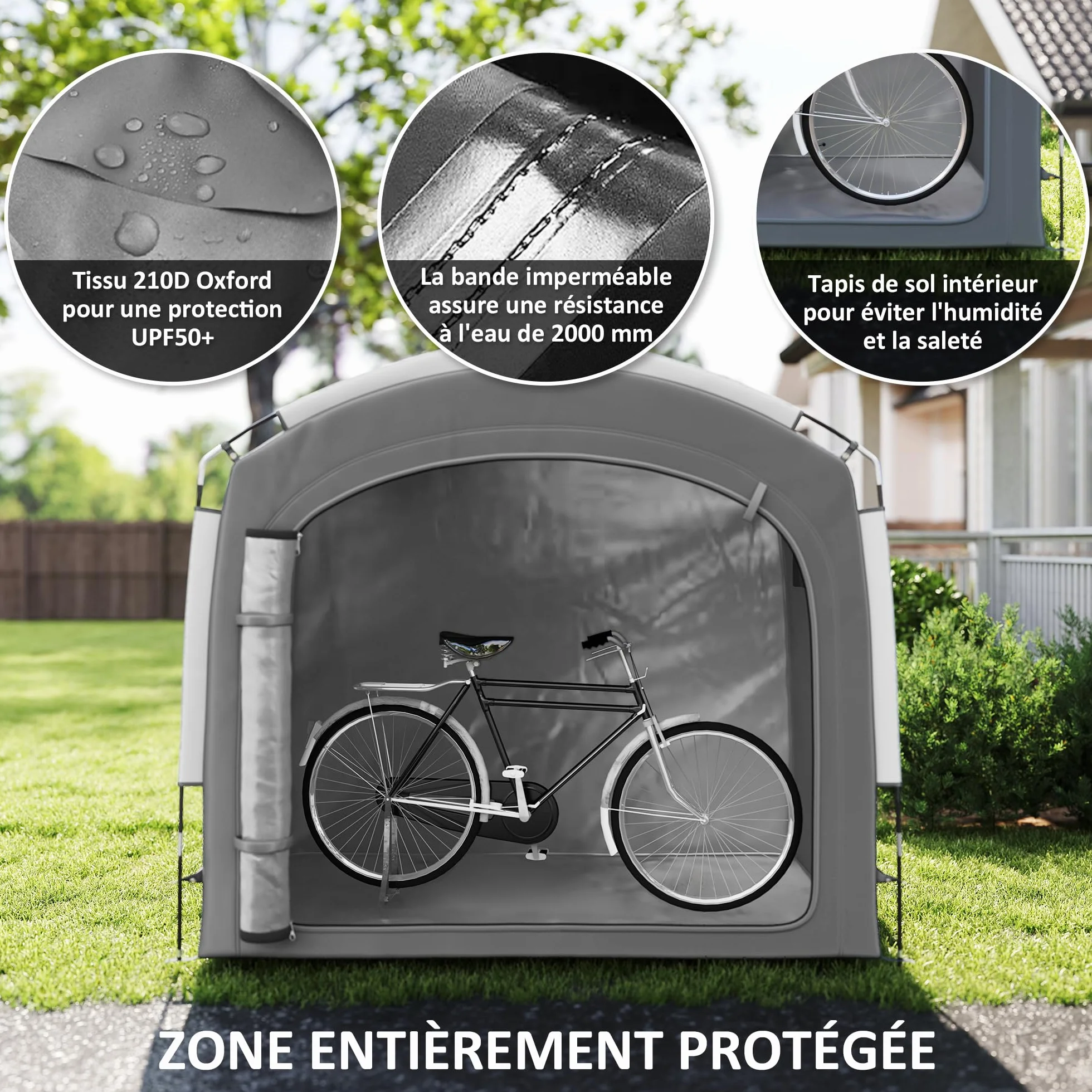Outsunny Tienda para Guardar Bicicletas en el Exterior, cobertizo portátil para 3-4 Bicicletas con 2 Bolsillos Laterales, 205 x 140 x 188 cm, Gris Oscuro