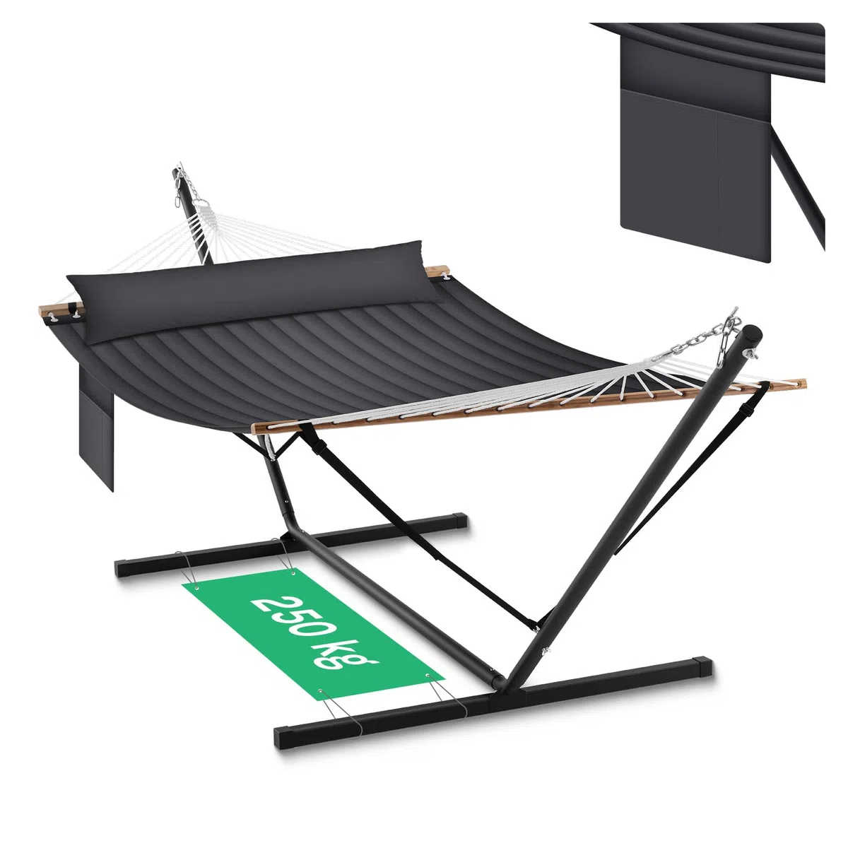 WOLTU Hamaca 2 Personas con Soporte de Metal, Hamaca Columpio para Jardín Exterior, Capacidad 250 kg, con Reposacabezas y Bolsa de Transporte, Antracita