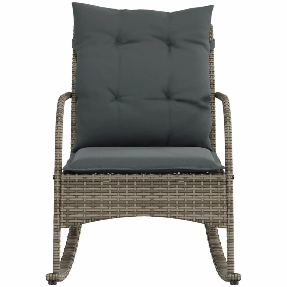 vidaXL Silla Mecedora de jardín con Cojines ratán sintético Gris, Silla de jardín, Asientos de jardín, Silla de Patio, Asiento de jardín