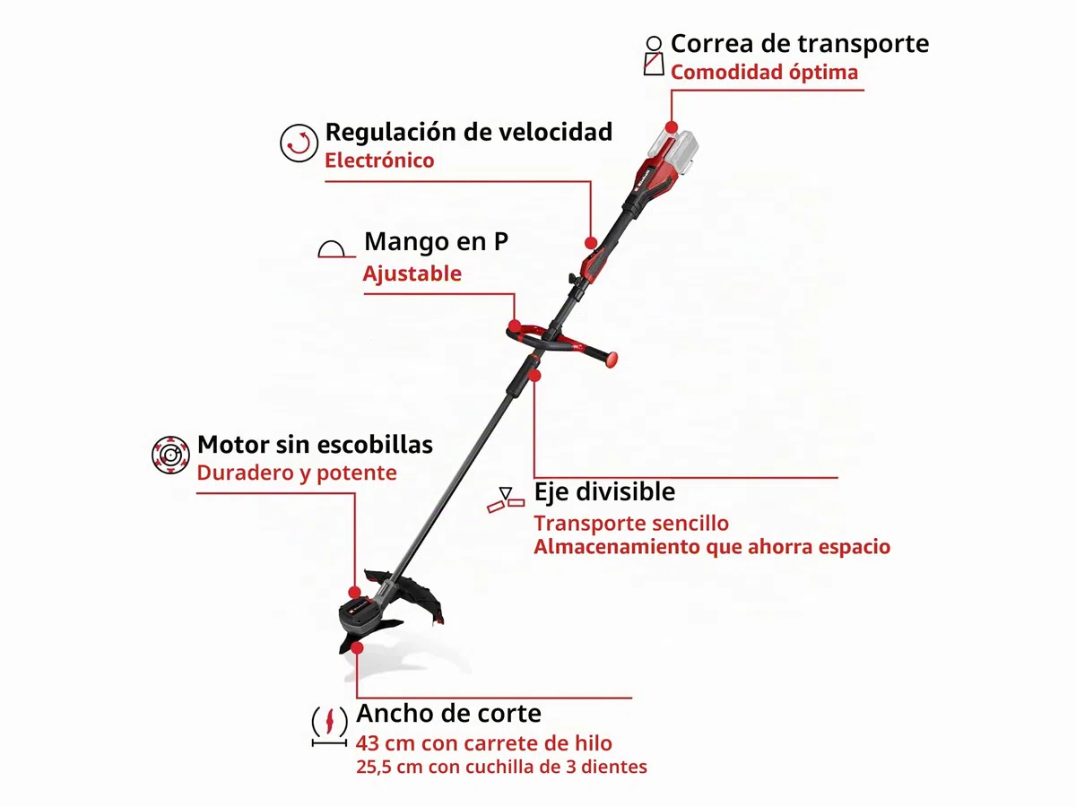 Einhell Professional - Desbrozadora inalámbrica GP-BC 36/430 Li P BL-Solo Power X-Change (36 V, Motor sin carbón, Ancho de Corte 43 cm, Mango en P, Bobina Doble Hilo, Hoja de 3 Dientes, sin batería)